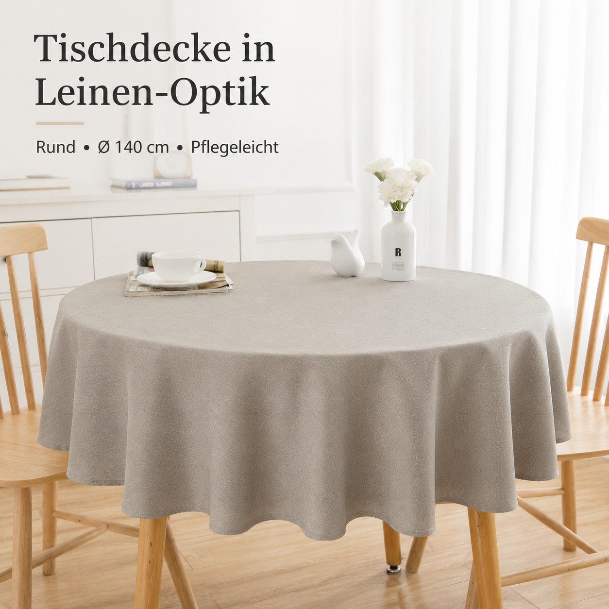 Simurq Tischdecke Rund 140 Leinenoptik Lotuseffekt Tischwäsche Wasserabweisend (Tischwäsche Wasserabweisend, Tischdecke Rund φ140cm), Tischdecke Abwaschbar Outdoor Wetterfest für Wohnzimmer Balkon Garten