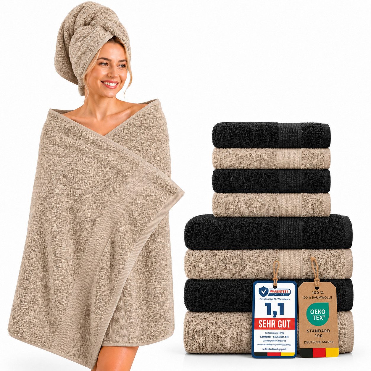 Komfortec Handtuch Set Premium 8x Handtuch & Badetuch Set - 4er 50x100 + 4er 70x140 cm, Frottee (8-St), 100% Baumwolle, Weich, 470 g/m2