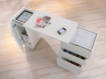 möbelando Laptoptisch Office I (B/H/T 121 x 72 x 36,5 cm), in Weiss mit 3 Schubladen und einer Tür