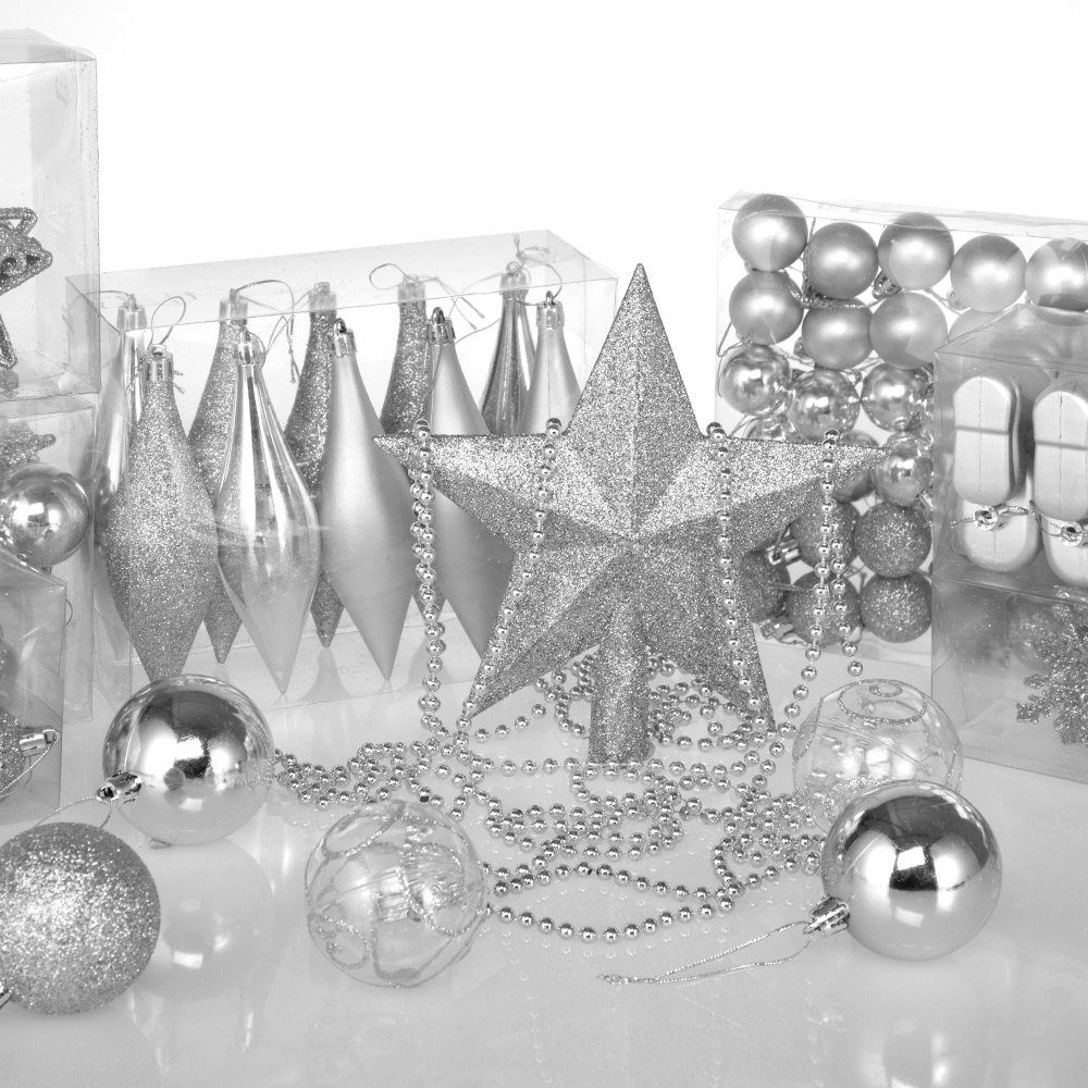 St), glitzer glänzend Deuba Weihnachtsbaumkugel Weihnachtsdeko Set Weihnachtskugeln 102er Silber (102 matt