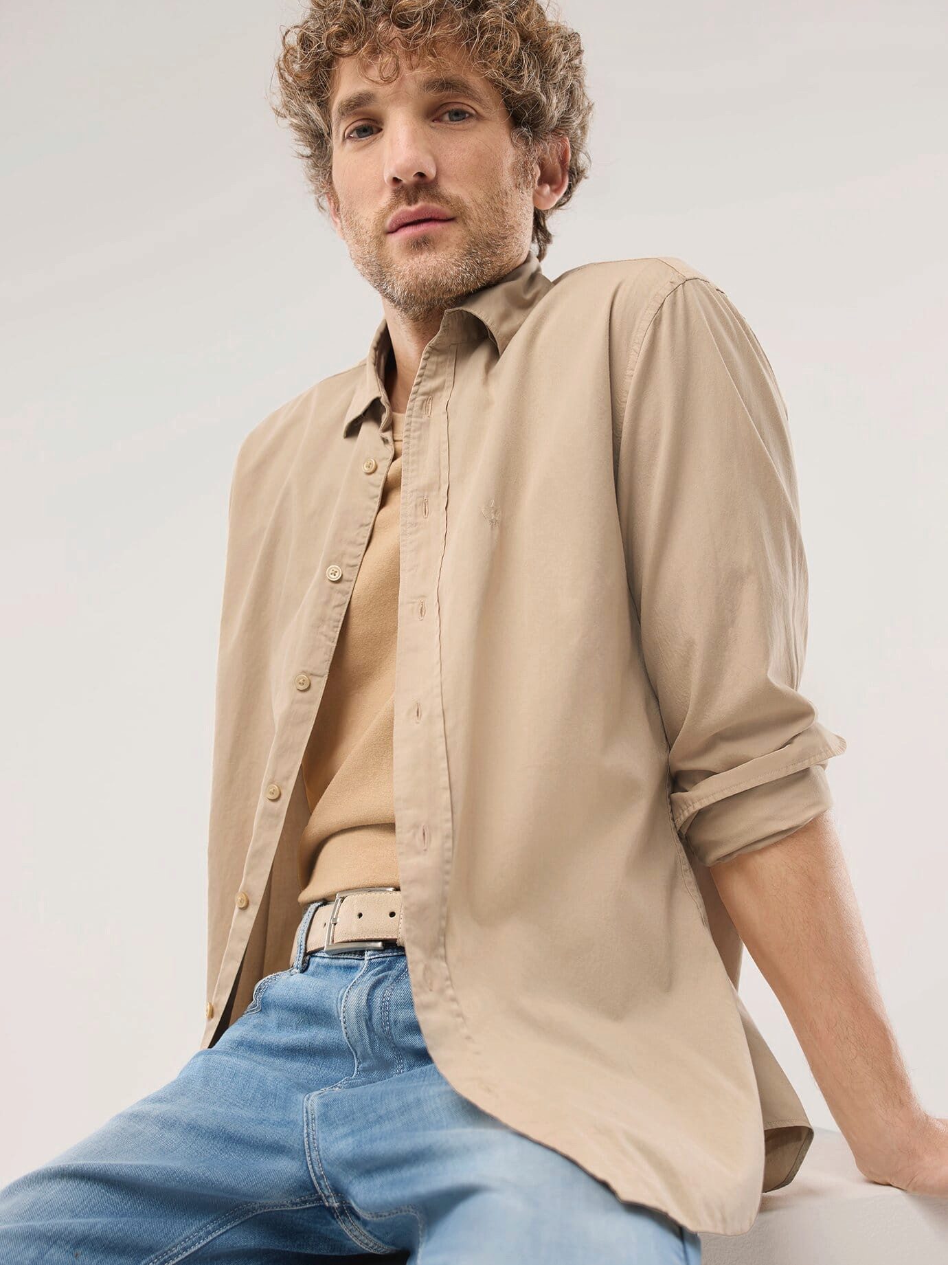 Walbusch Langarmhemd Herren Überfärber Baumwollhemd Regular Fit Langarm Garment-dyed Twill, Relax-Kragen, verdeckter Button-down