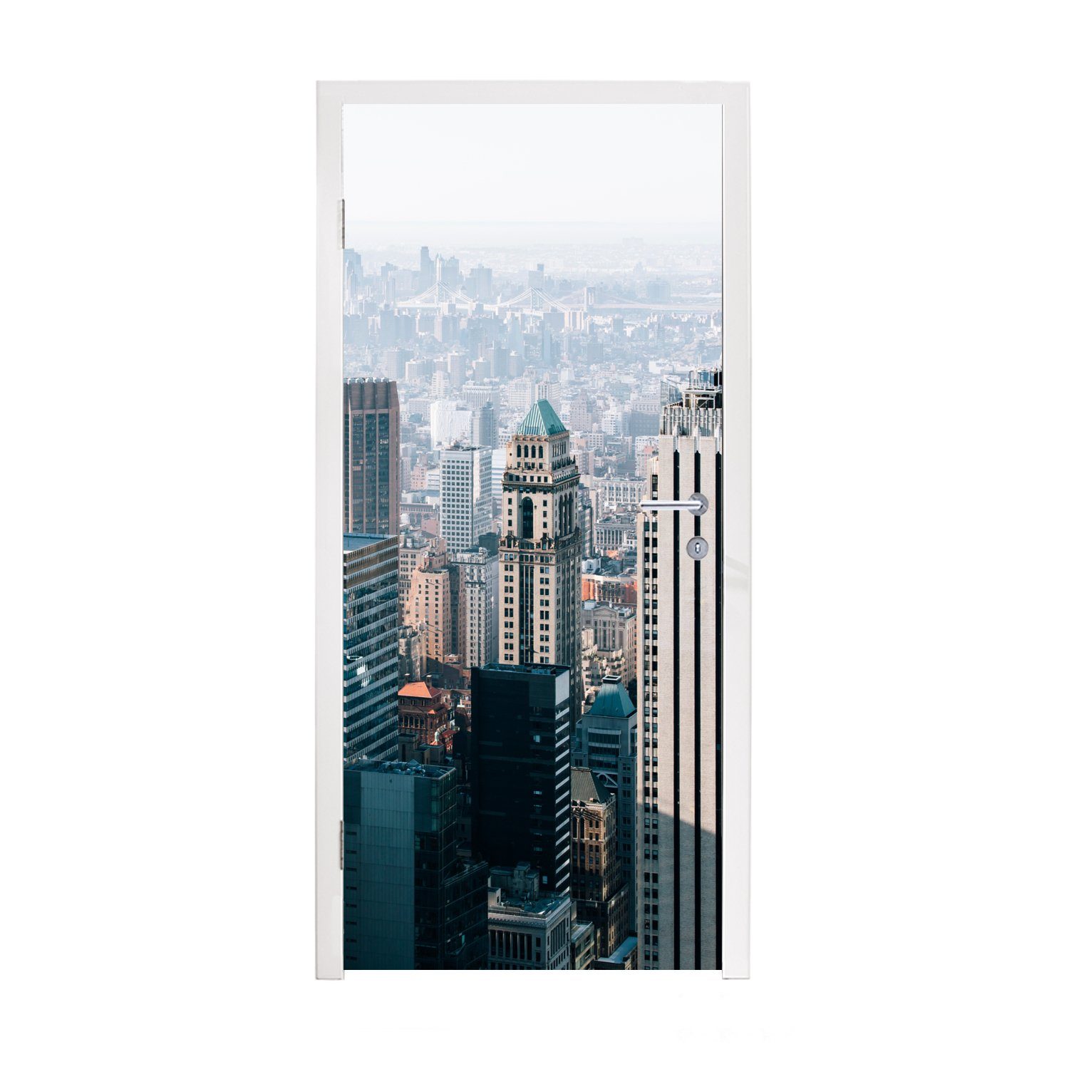MuchoWow Türtapete New York - Skyline - Nebel, Matt, bedruckt, (1 St), Fototapete für Tür, Türaufkleber, 75x205 cm