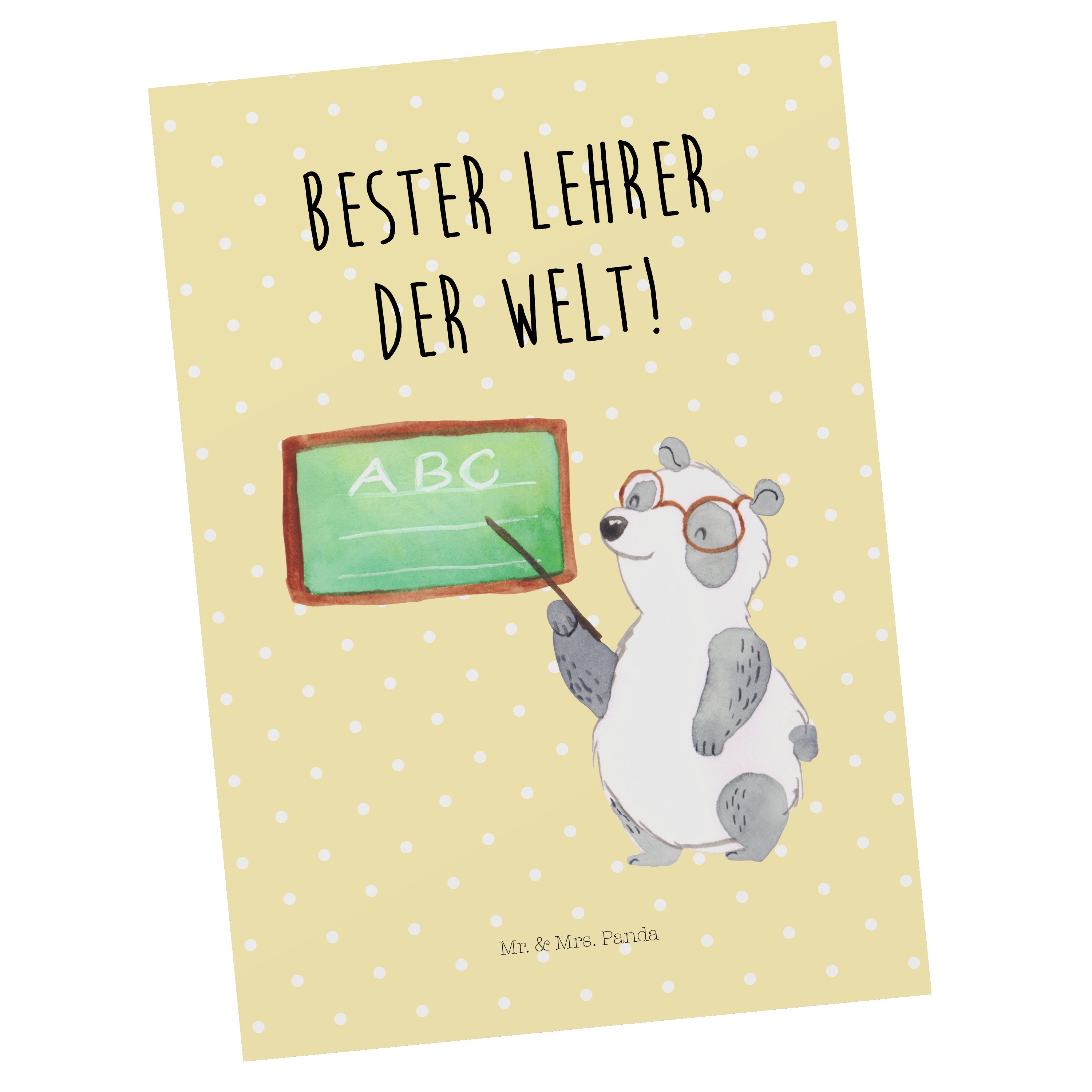 Mr. & Mrs. Panda Postkarte Panda Lehrer - Gelb Pastell - Geschenk, Geburtstagskarte, Grußkarte