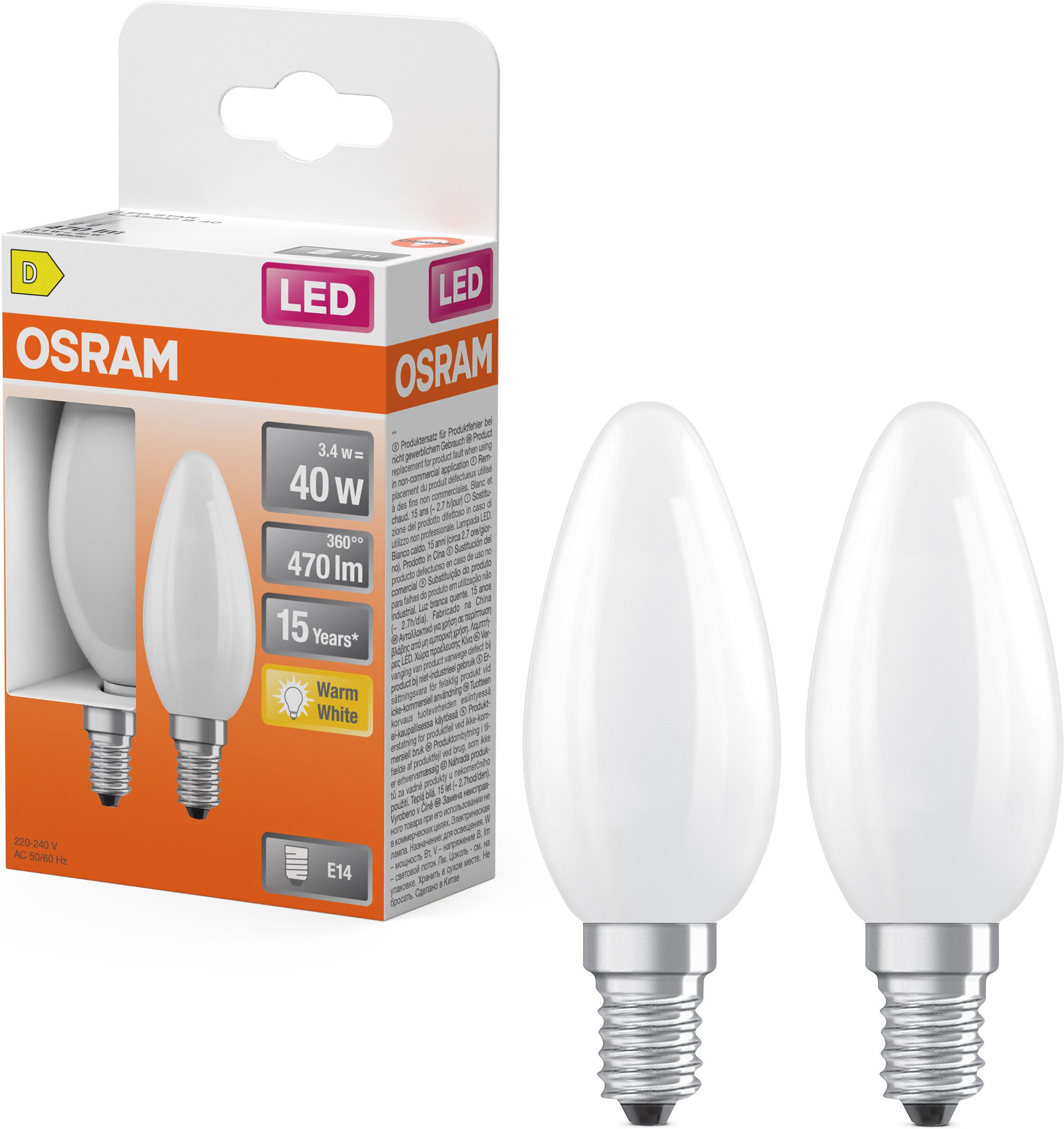 Osram LED-Leuchtmittel LED-Lampe Star Kerzenform B40, E14, 2 St., Warmweiß