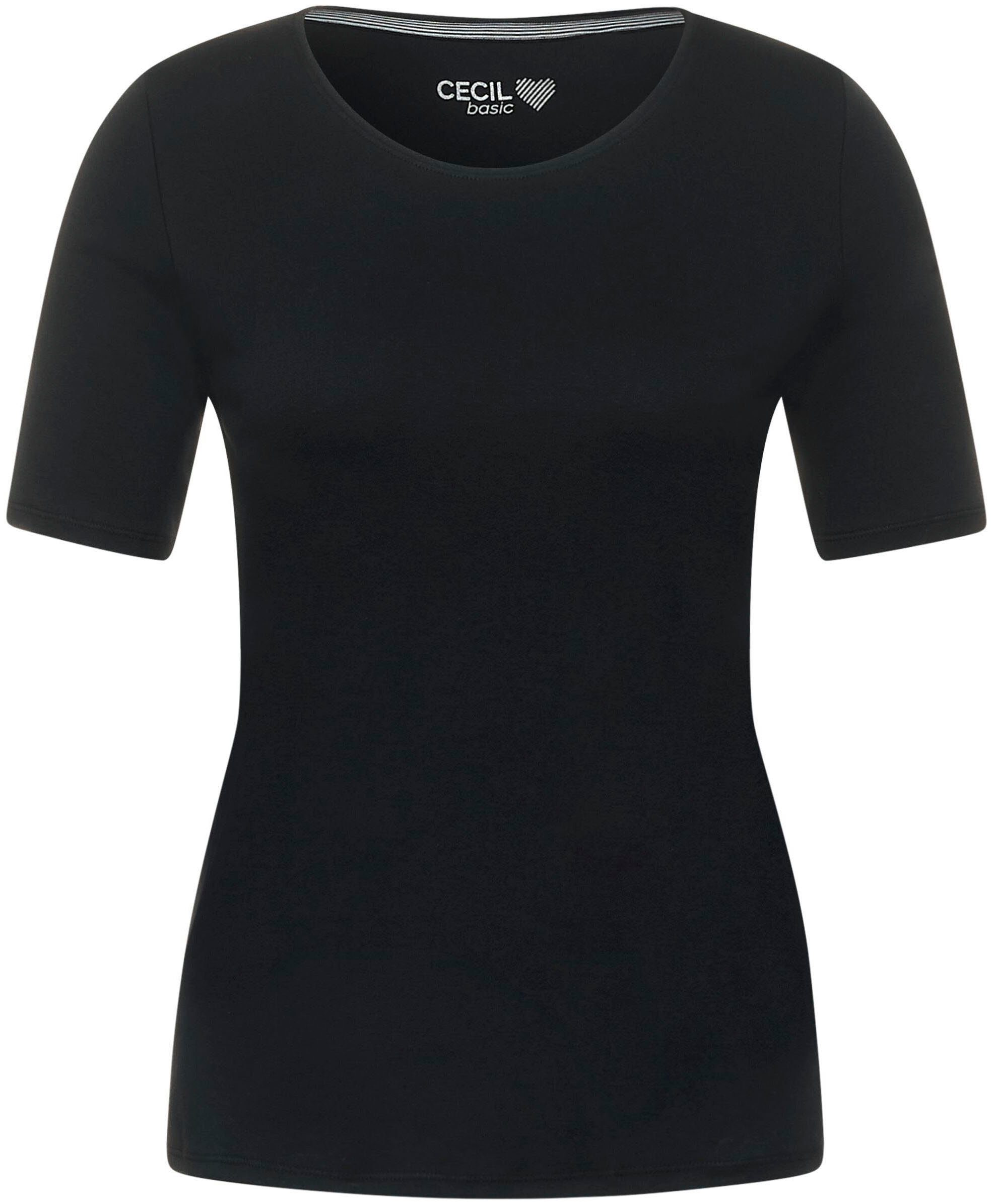 Black Unifarbe Style in Cecil Lena T-Shirt