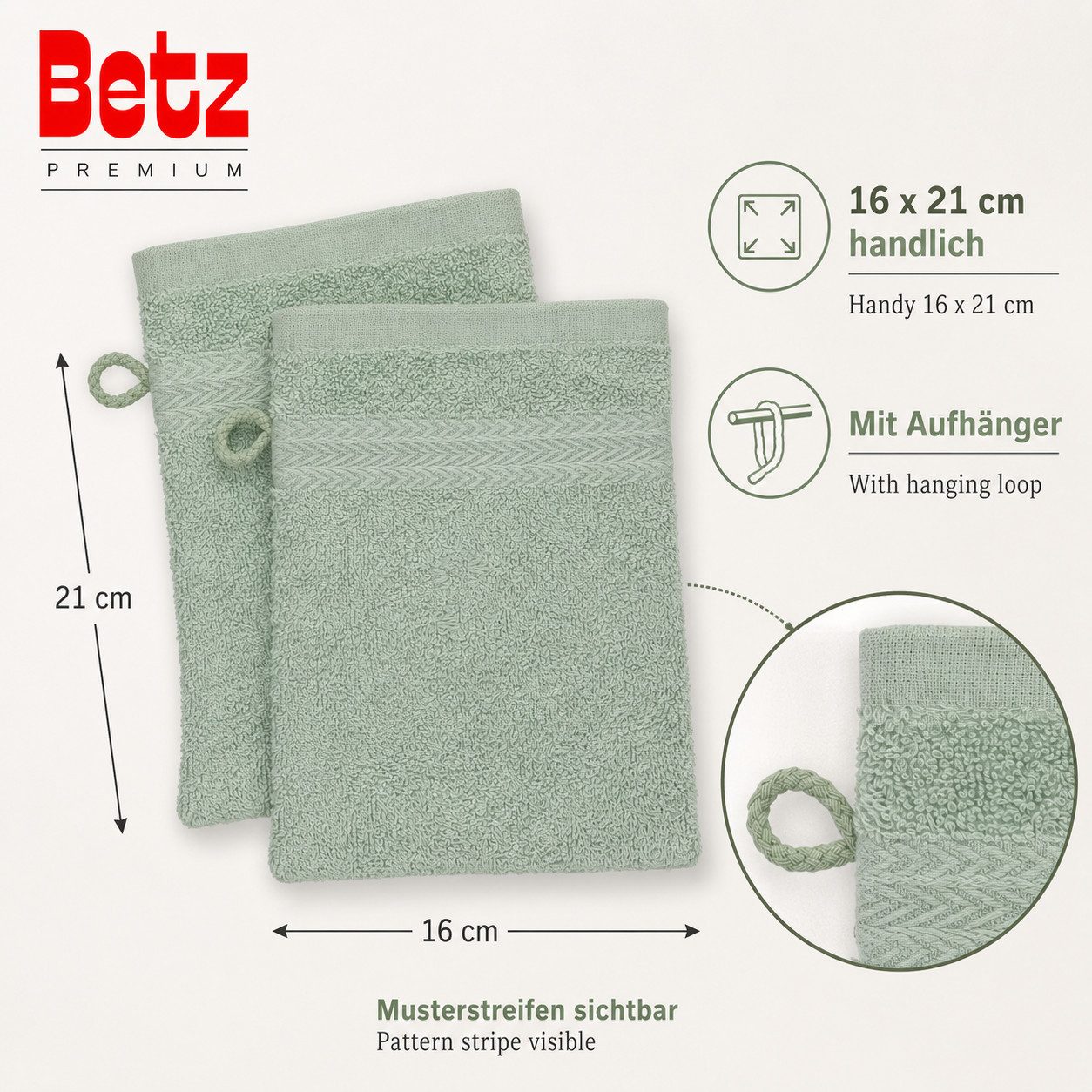 Betz Waschhandschuh 10-tlg. PREMIUM Größe 16 cmx21 cm, Baumwolle (Set, 10-St), 100% baumwolle – Bild 5 von 5