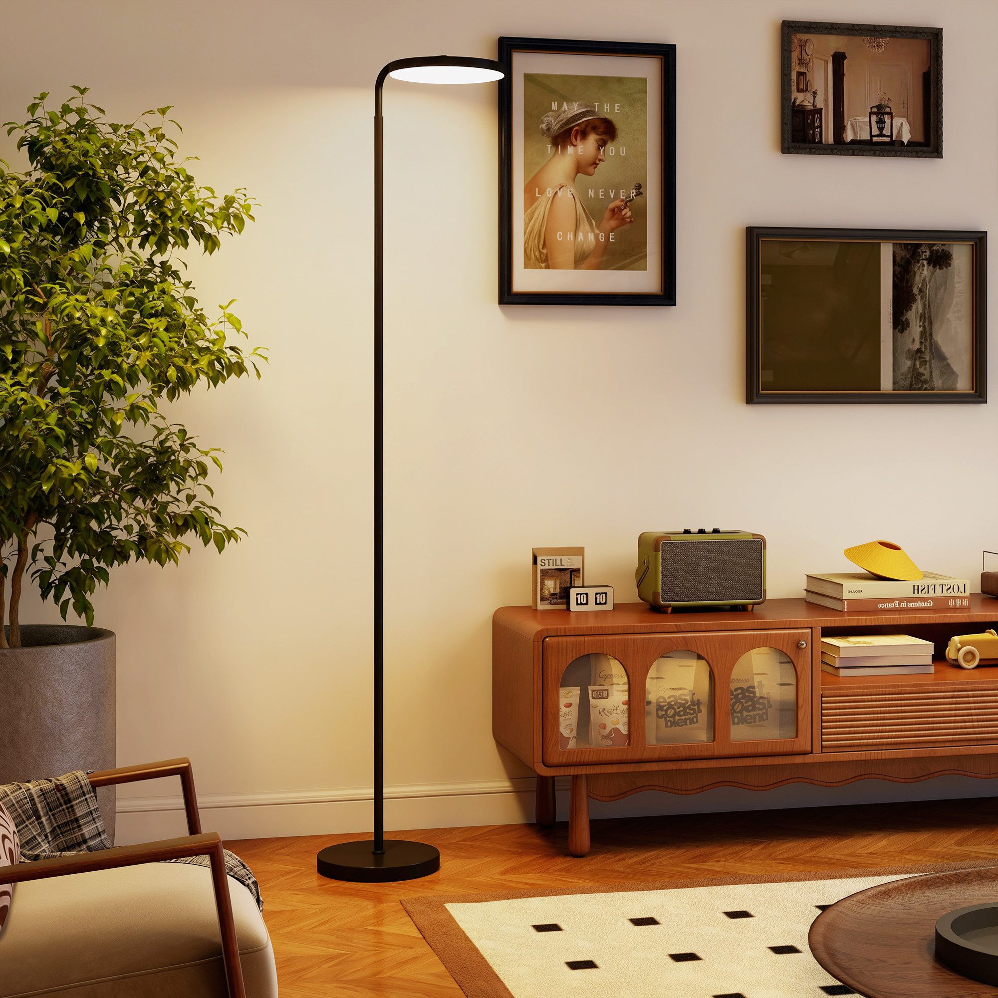 HOMCOM Stehlampe LED Dimmbar Stehleuchte 2800 lm, Dimmfunktion, LED fest integriert, für Wohnzimmer, Schlafzimmer, Schwarz