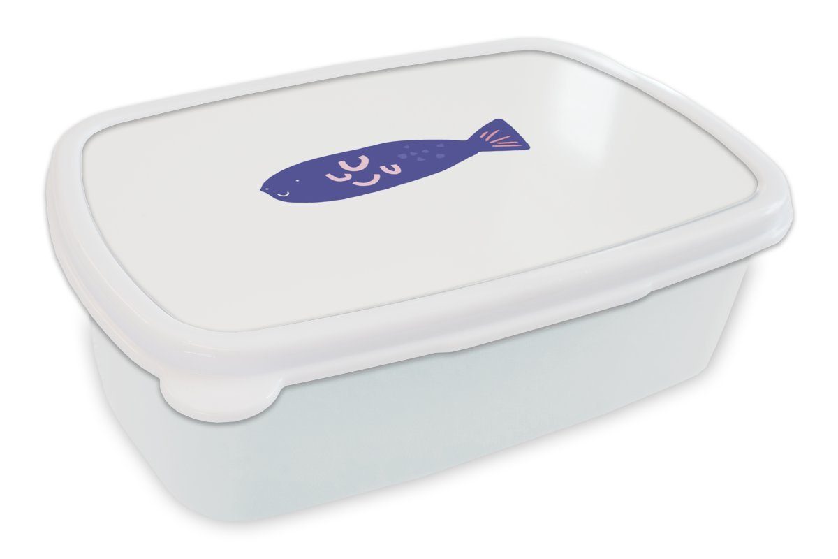 MuchoWow Lunchbox Pastell - Fisch - Lila, Kunststoff, (2-tlg), Brotbox für Kinder und Erwachsene, Brotdose, für Jungs und Mädchen weiß