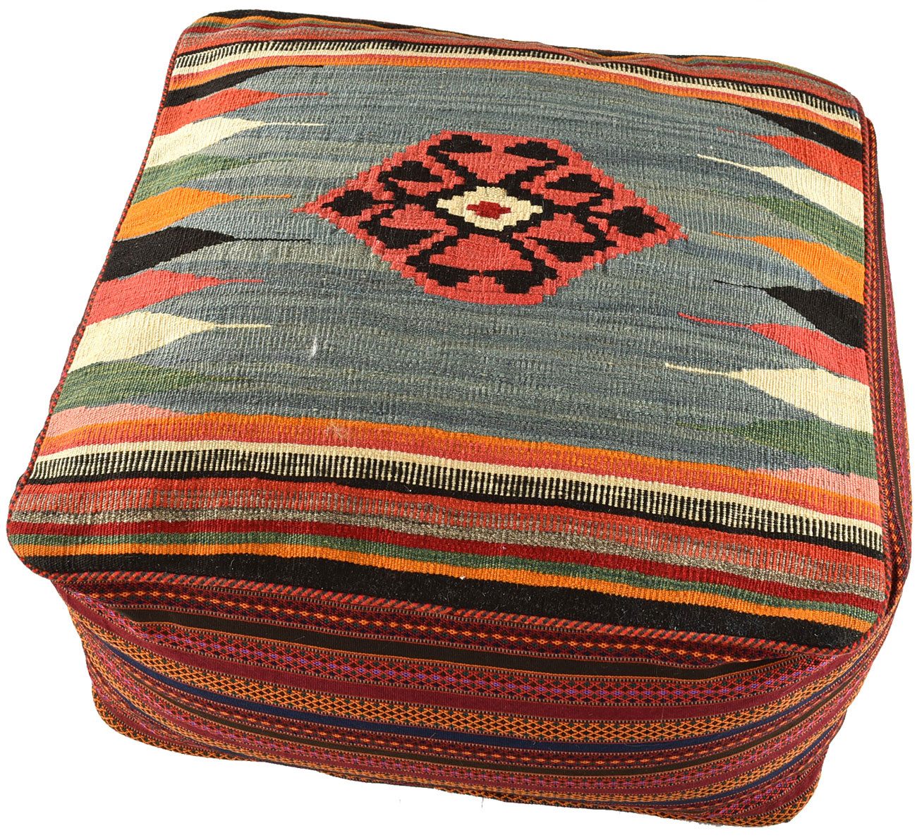 KUHFELL online & NOMAD Pouf ORIENT KELIM POUF SITZKISSEN BODENKISSEN FUßHOCKER 60 x 60 x 30 cm