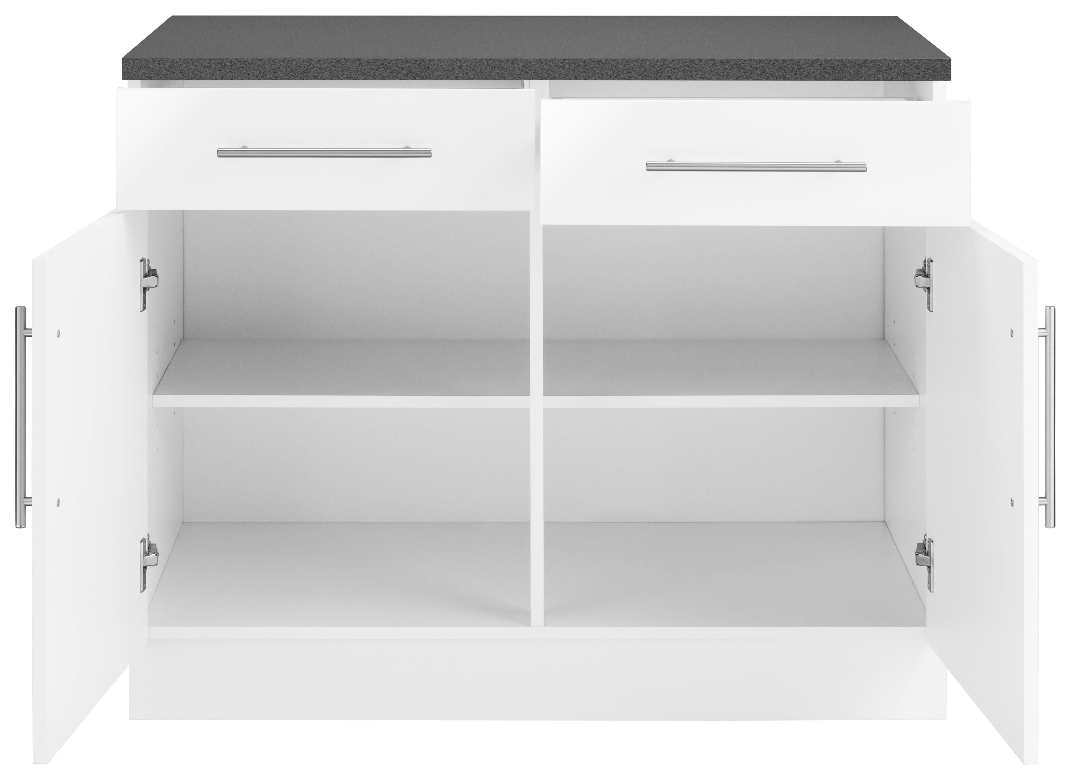 wiho Küchen breit Front: Glanz, Grau Granit Unterschrank Arbeitsplatte: Weiß cm | 100 Cali Weiß, Korpus: Weiß