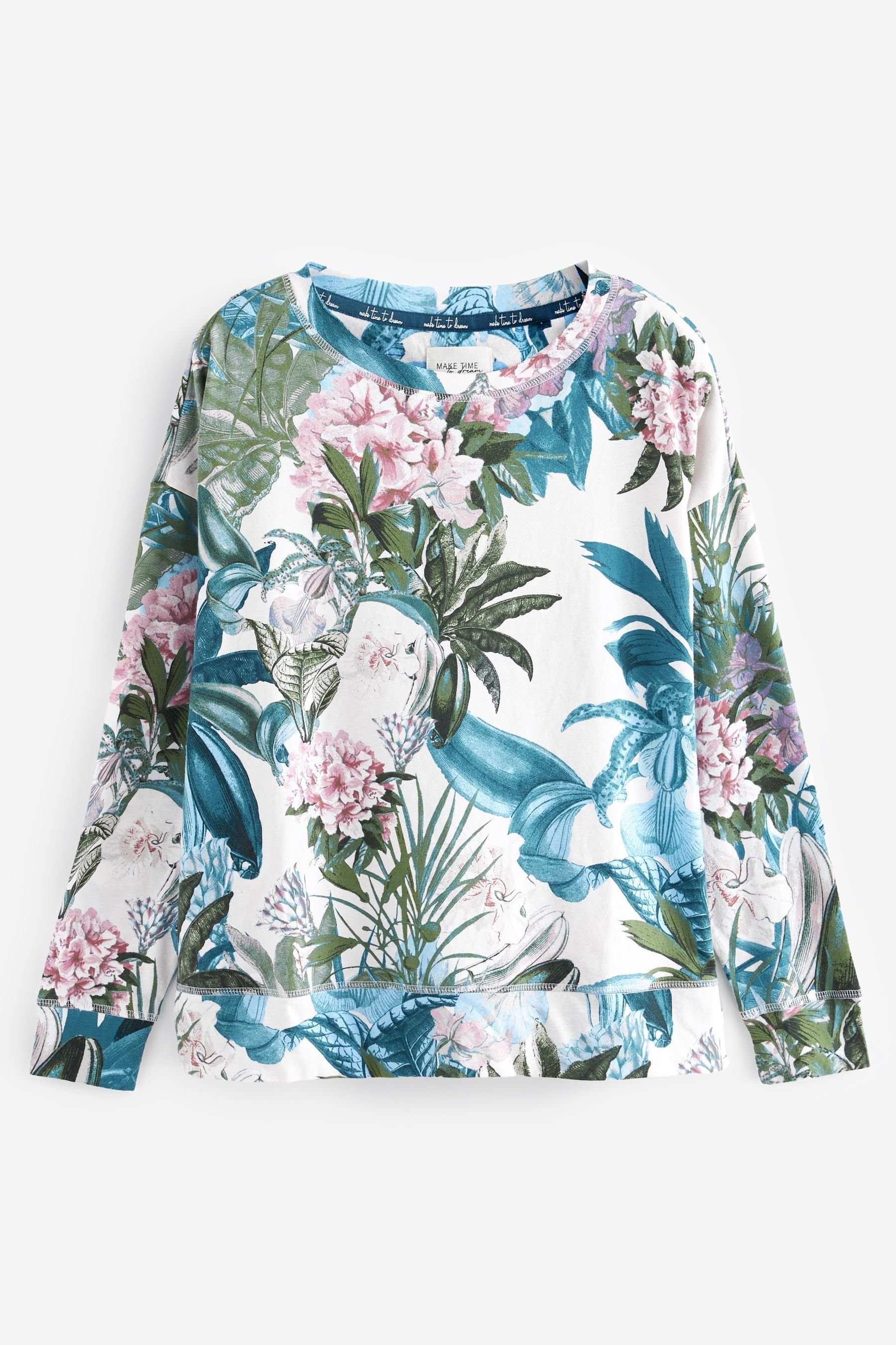 (2 Langärmeliger tlg) Floral aus Pyjama Next Baumwolle Pyjama Ecru