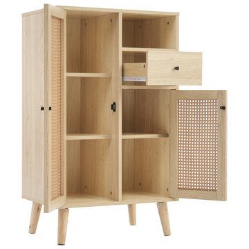 IDEASY Sideboard Holz-Sideboard, 2 Rattantüren, 1 Schublade, 60*40*101cm, wasserfest und leicht zu reinigen, Spanplatte, 16cm über dem Boden