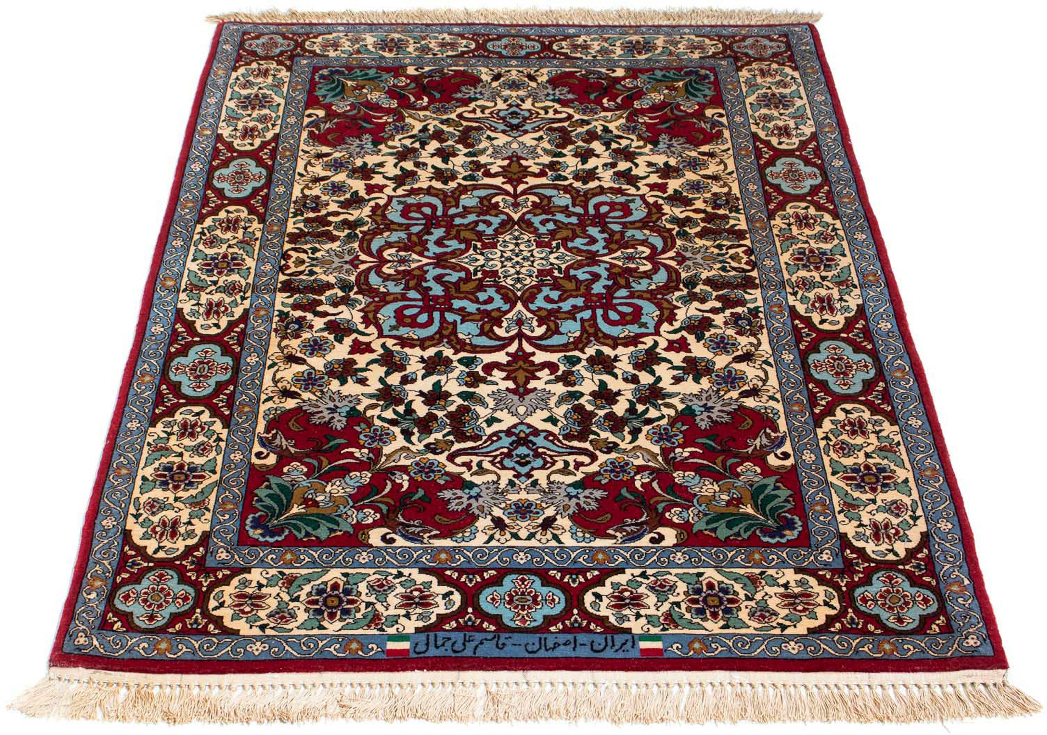 Orientteppich Perser - Isfahan - Premium - 137 x 90 cm - dunkelrot, morgenland, rechteckig, Höhe: 6 mm, Wohnzimmer, Handgeknüpft, Einzelstück mit Zertifikat