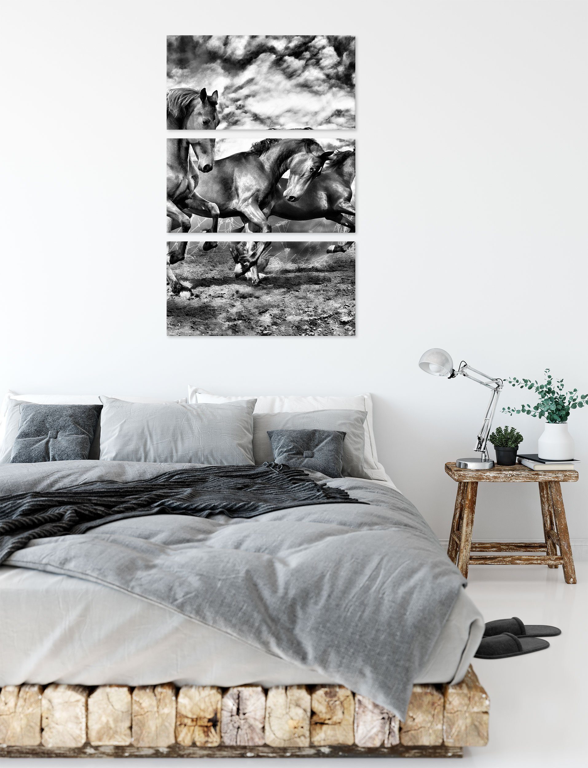Pixxprint Leinwandbild Zackenaufhänger inkl. St), (1 Wildpferde Leinwandbild bespannt, Wildpferde, 3Teiler fertig (120x80cm)