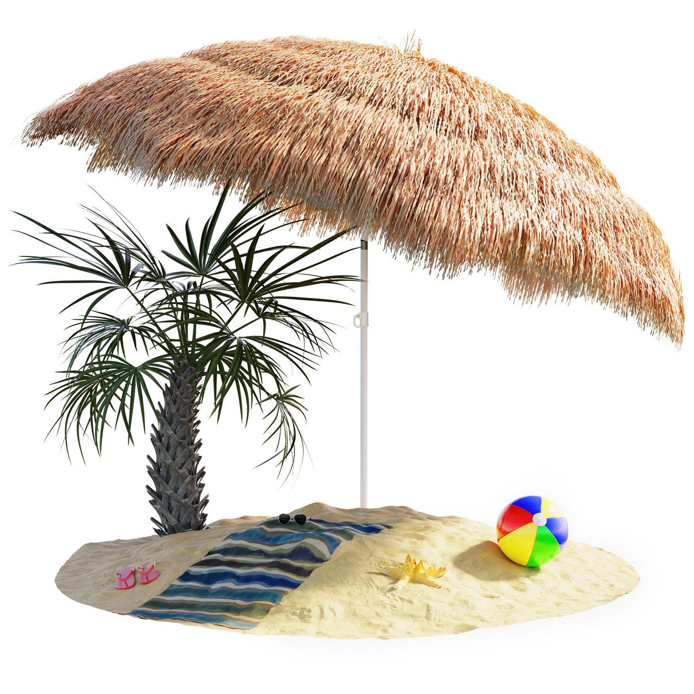 Kingsleeve Sonnenschirm, 160 cm Neigbar Höhenverstellbar Erdspieß Robust Standsicher leichter Transport Hawaiischirm Strandschirm Strandsonnenschirm