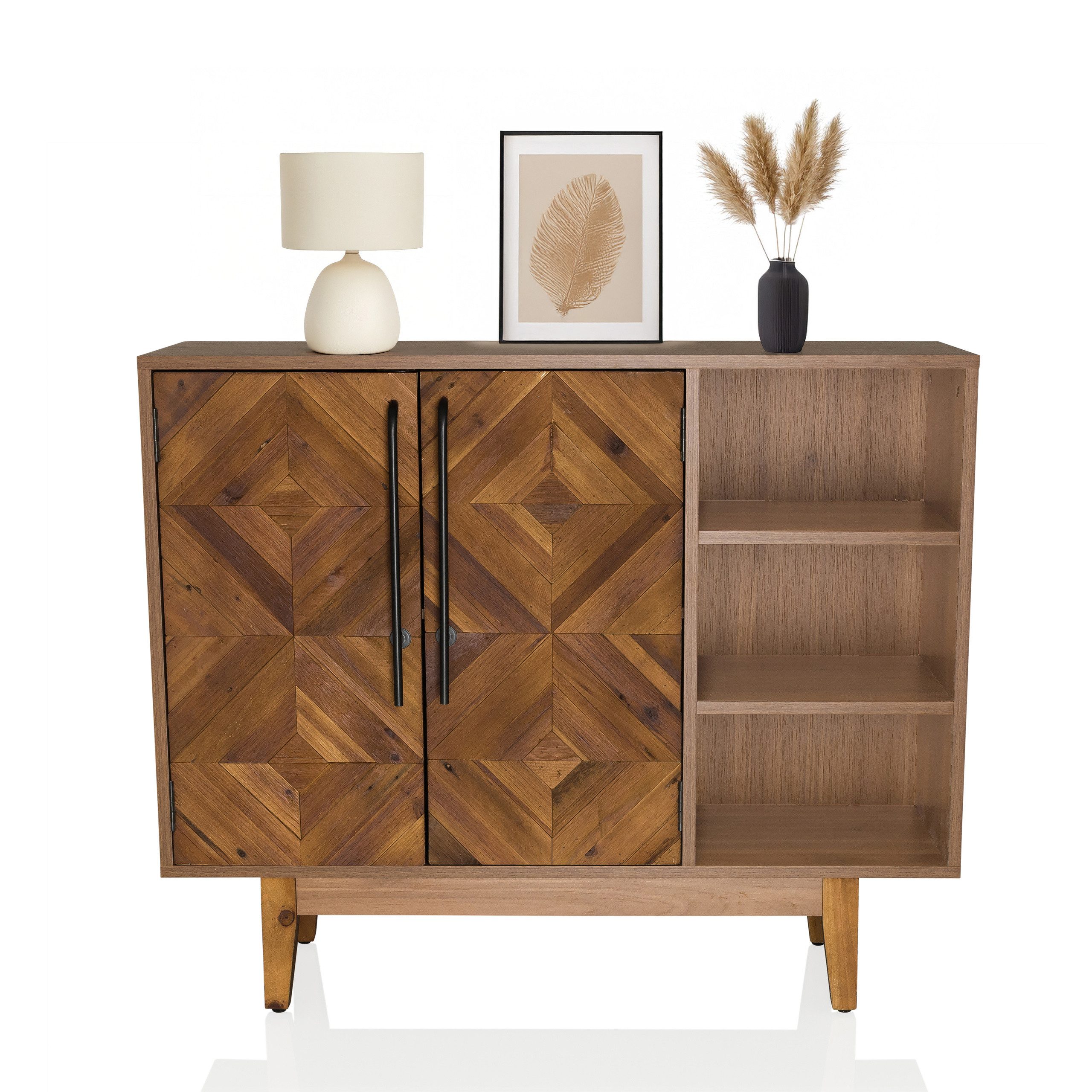 hjh LIVING Kommode SANTJAGO WOOD L Sideboard H/B/T:, Sideboard mit Doppeltüre aus massivem Tannenholz in Fischgrät-Optik
