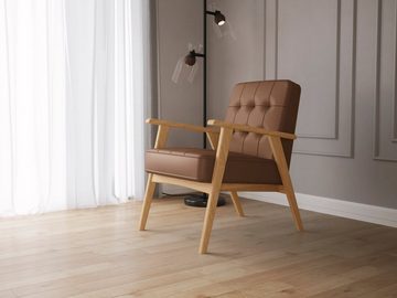 andas Sessel Alvared, Wellenunterfederung für hohen Sitzkomfort, Eiche-Massivholz in natur