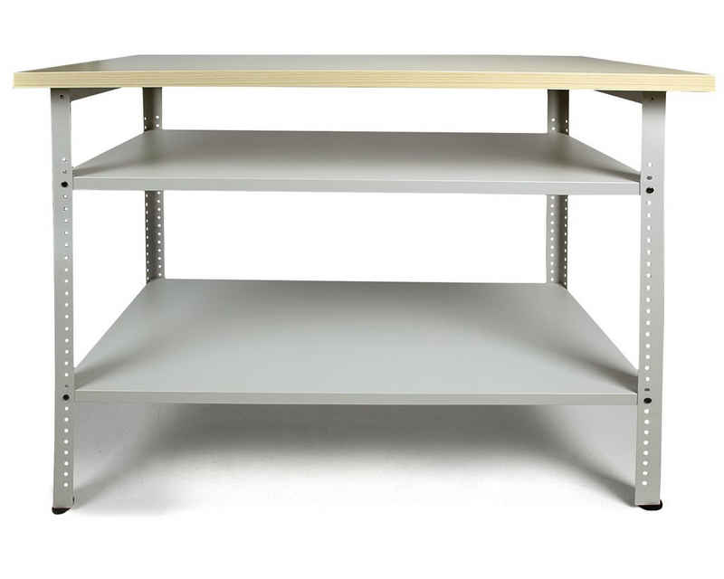 ONDIS24 Werkbank »Nobbi Pro 120cm Packtisch aus Metall, mit Arbeitsplatte«, höhenverstellbare Einlegeböden, Justierfüße, lichtgrau