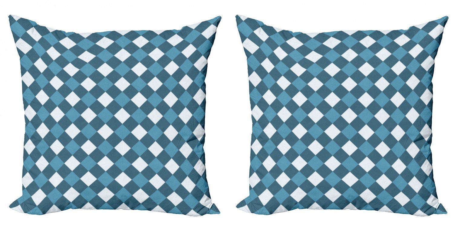 Kissenbezüge Modern Accent Doppelseitiger Digitaldruck, Abakuhaus (2 Stück), Blau und weiß Mosaik-Plaid