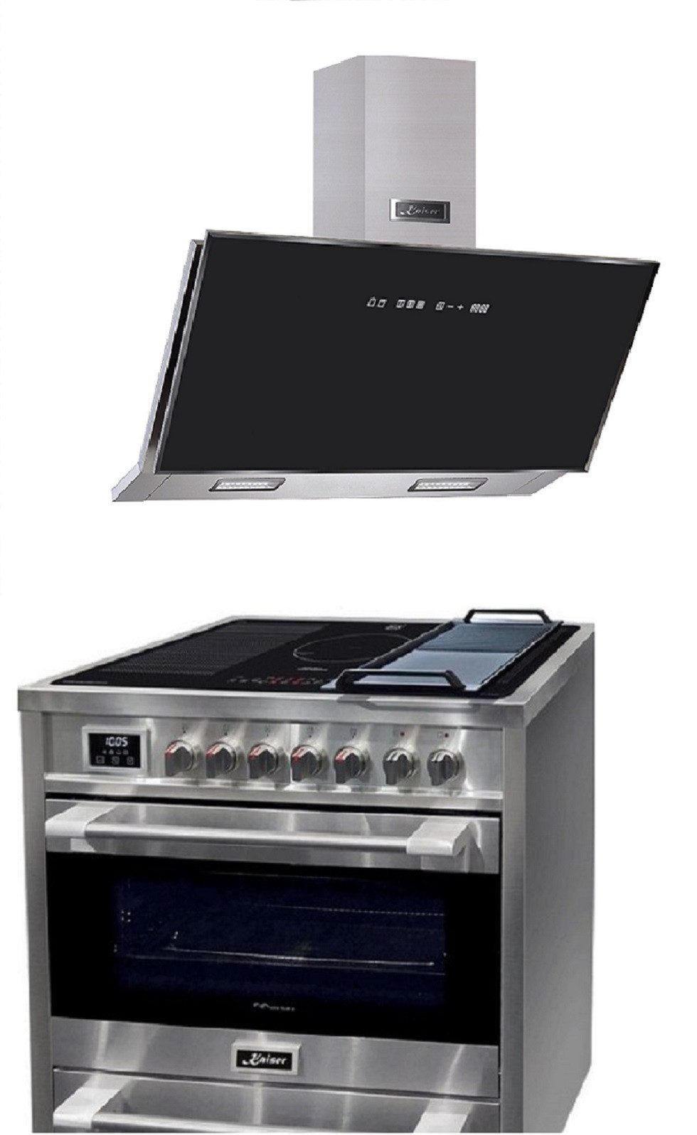 Kaiser Küchengeräte Induktions Herd-Set Elektro Standherd 90 cm,8 Multifunktions+Dunstabzugshaube 90cm HC 93691 IR+AT 9430 F ECO., mit 1-fach-Teleskopauszug