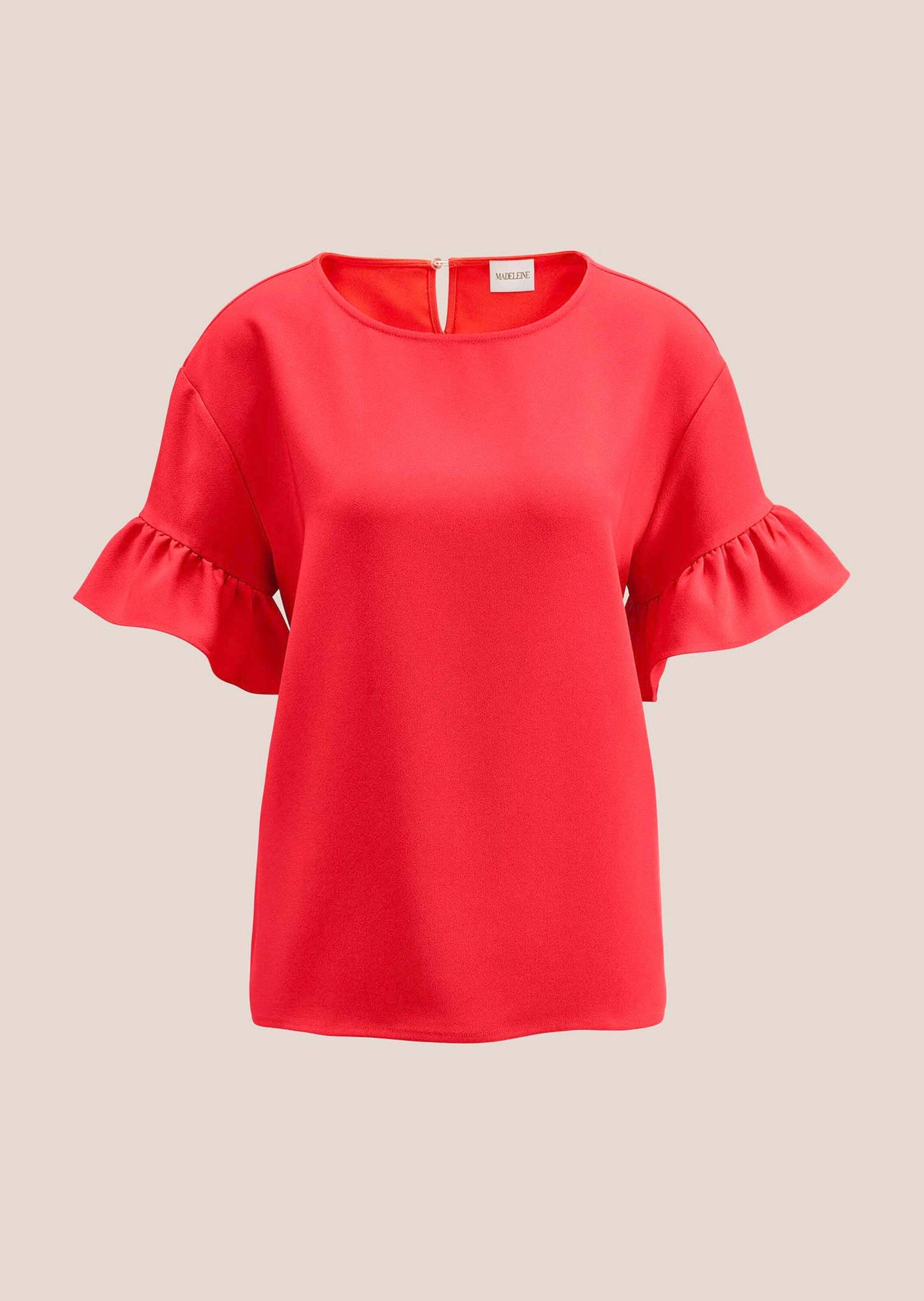 Alba Moda Shirtbluse Lockere Bluse mit Volantärmeln Uni-Design mit femininem Rundhalsausschnitt – Bild 5 von 5
