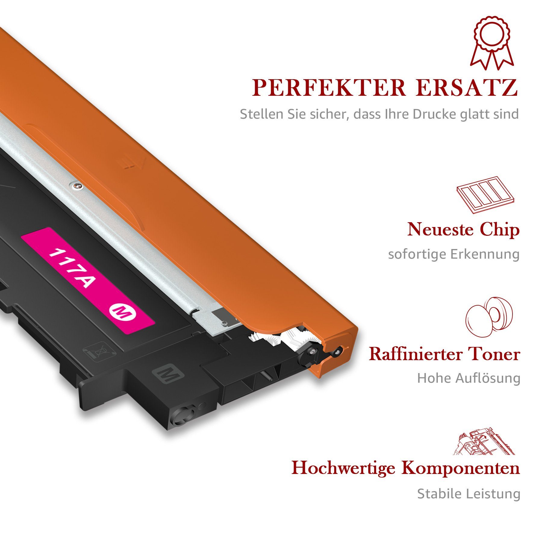 Toner Kingdom Tonerpatrone Ersatz für W2070A W2073A W2072A 117A 117 W2071A HP