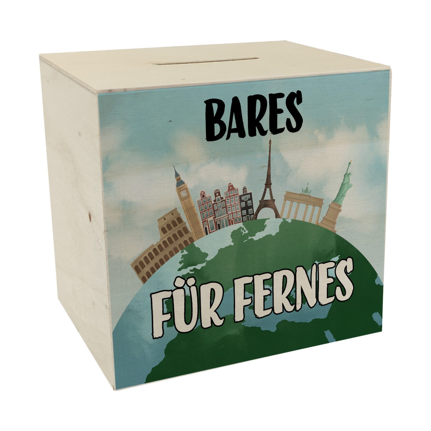 Spardose Bares für Fernes Spardose aus Holz mit Reisemotiv und
