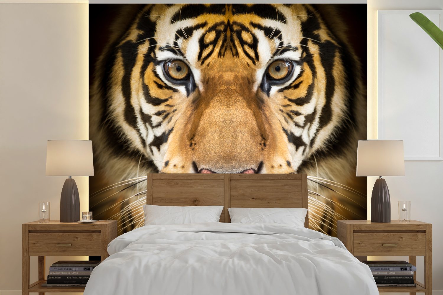 MuchoWow Fototapete Tiger - Tier - Porträt, Matt, bedruckt, (5 St), Vinyl Tapete für Wohnzimmer oder Schlafzimmer, Wandtapete