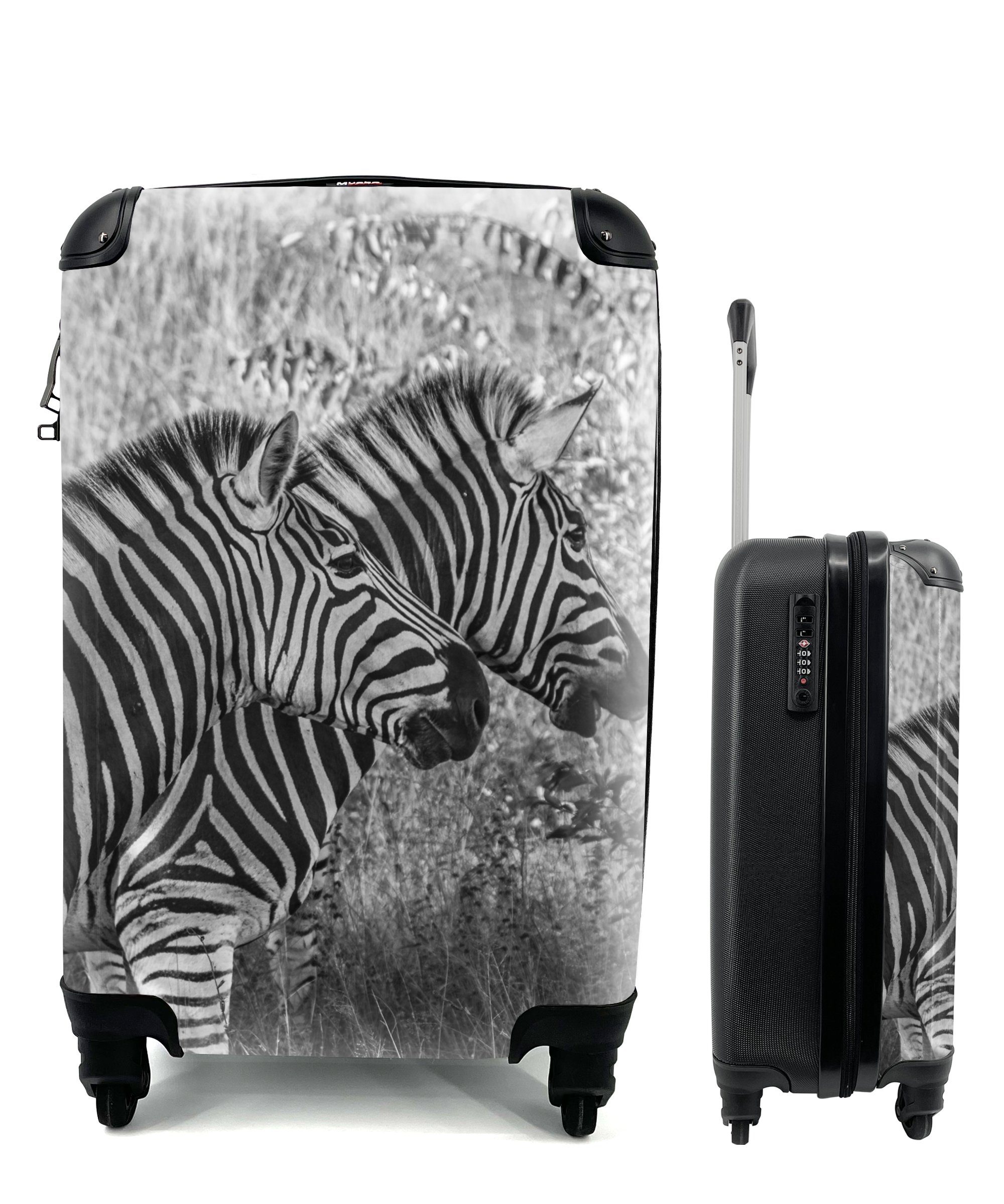 MuchoWow Handgepäckkoffer Drei grasende Zebras, für rollen, Rollen, Ferien, Handgepäck 4 mit Reisekoffer Reisetasche Trolley