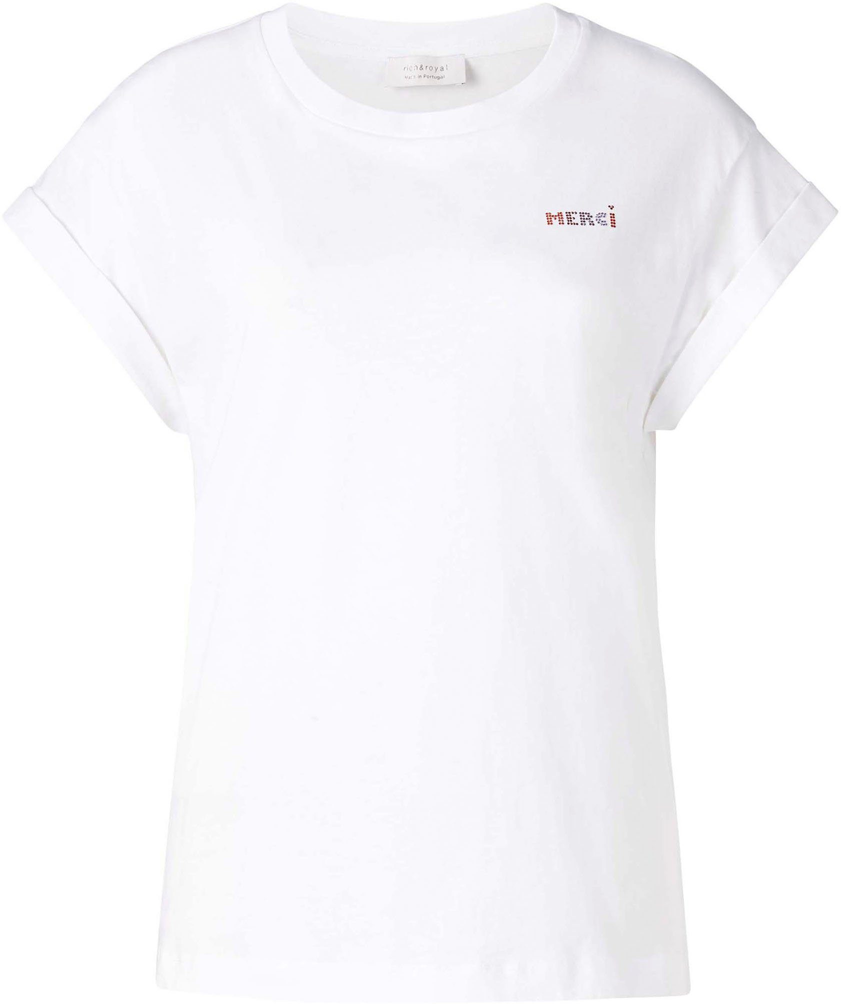 Rich & Royal T-Shirt Brusthöhe weiß Glitzer-Print mit in original
