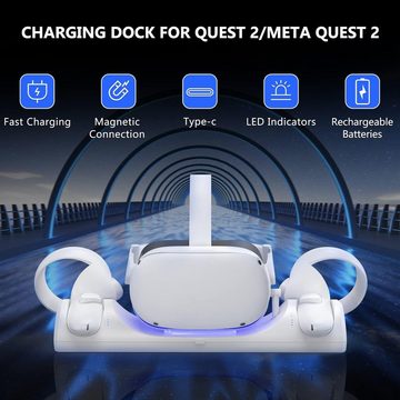 HYTIREBY Ladestation mit LED-Licht für Oculus Quest 2, USB, 2 x Akku Controller-Ladestation (VR Charging Dock Ladestation mit 2 wiederaufladbaren Batterien)