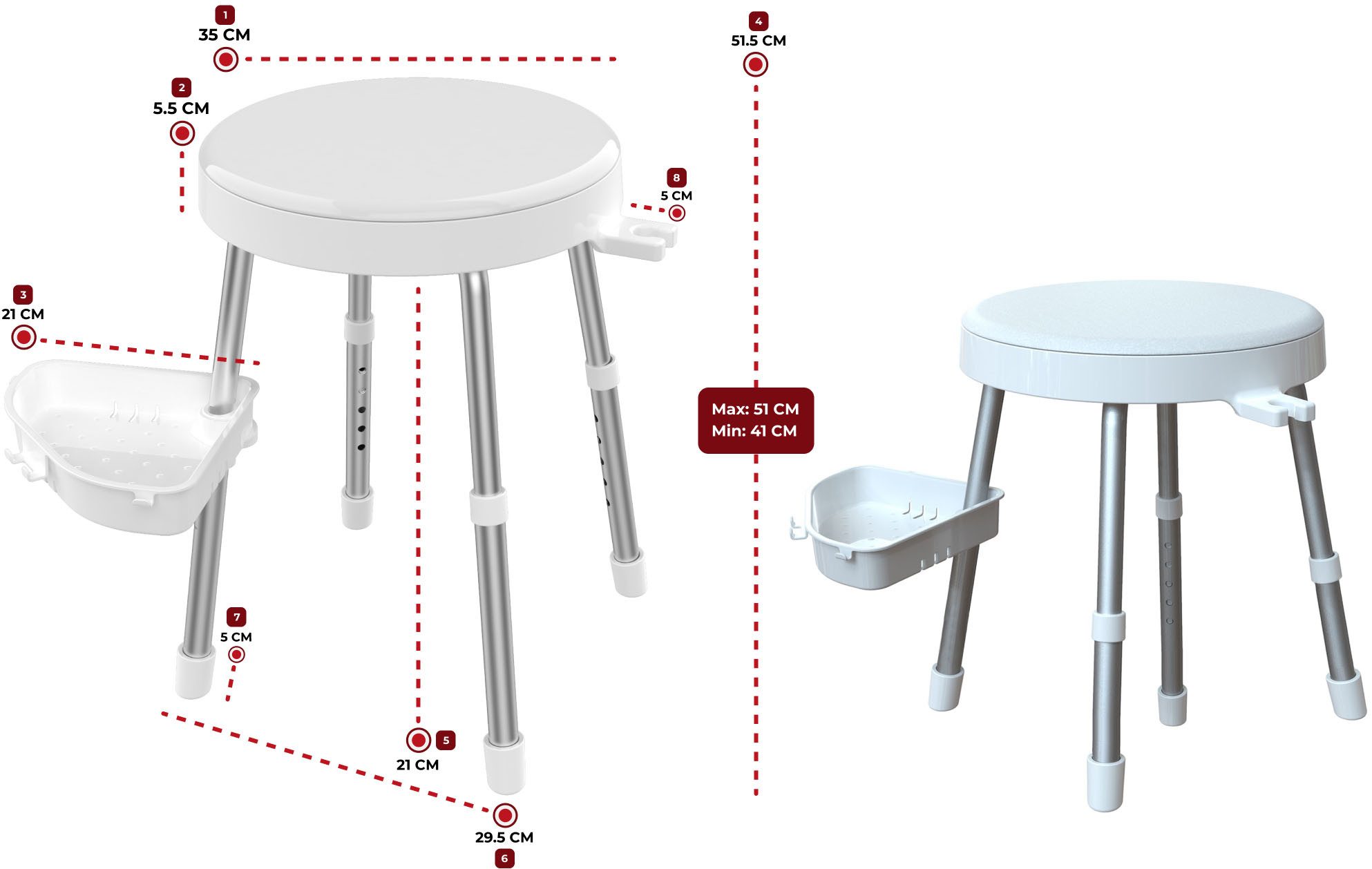 Bischof Dusch- und Badhocker Rotate 2.0, belastbar bis 150 kg, TÜV/GS geprüft, drehbare Sitzfläche und Ablage, in 2 Farben