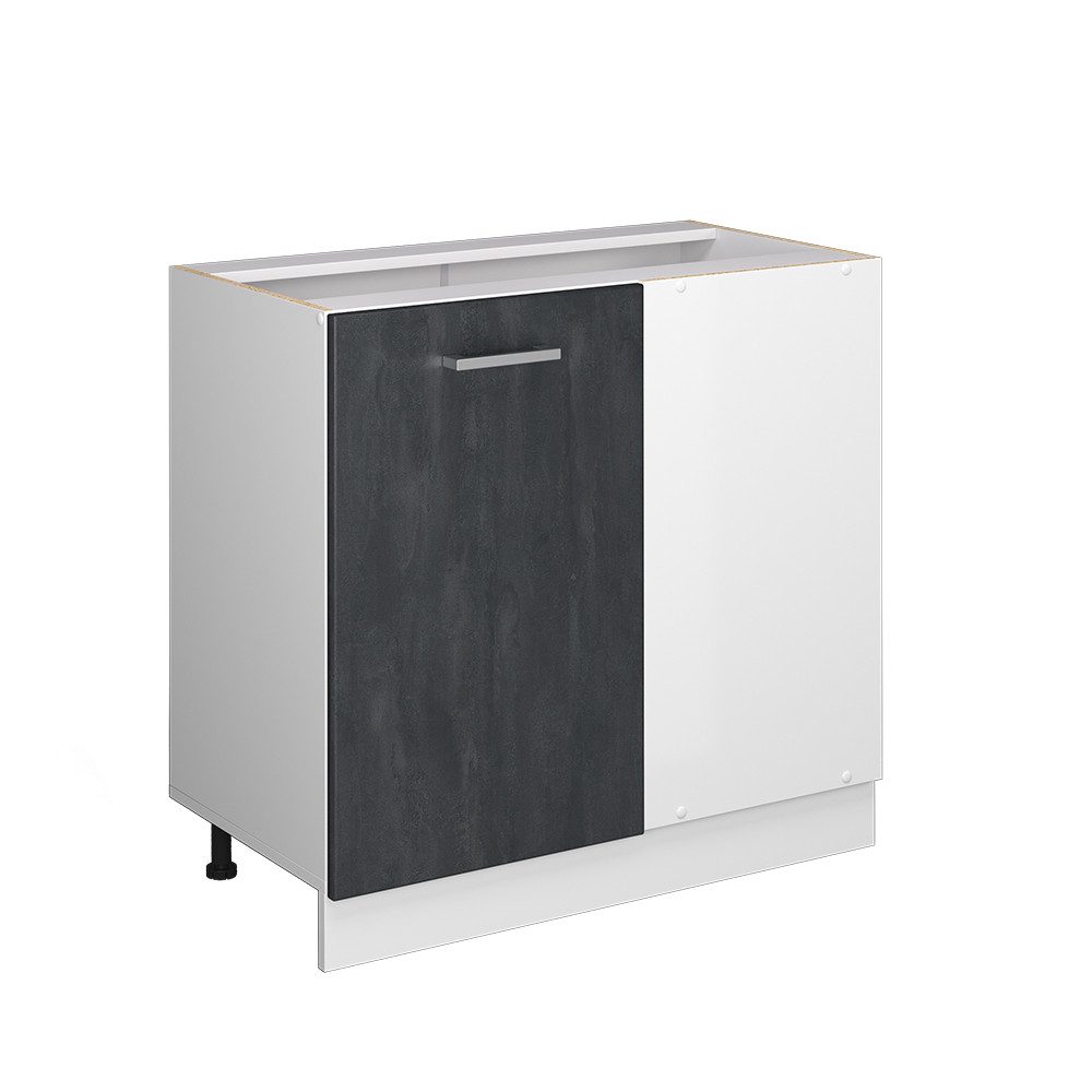 Vicco Eckunterschrank R-Line, Schwarz Beton/Weiß, 86 cm ohne Arbeitsplatte