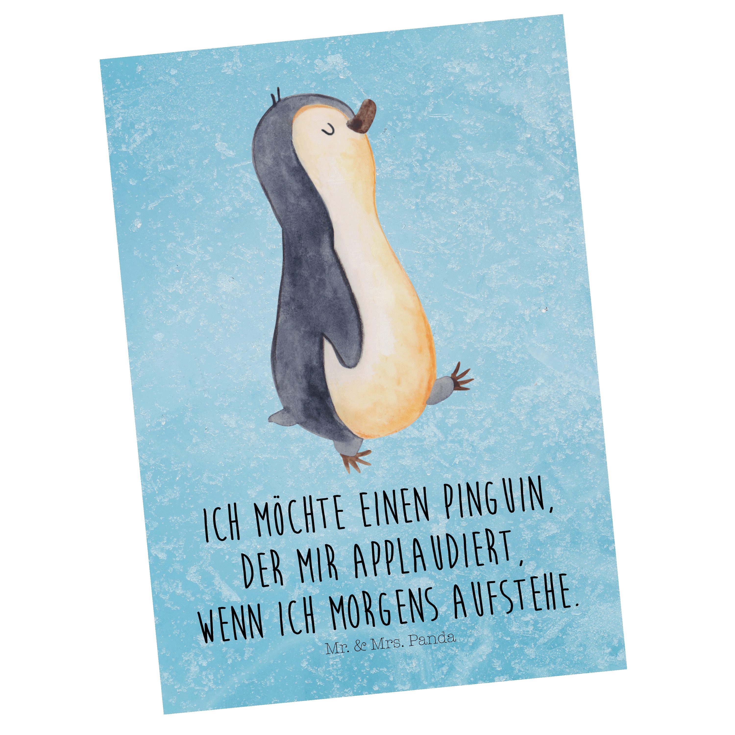 Mr. & Mrs. Panda Postkarte Pinguin marschierend - Eisblau - Geschenk, Frühaufsteher, Ansichtskar