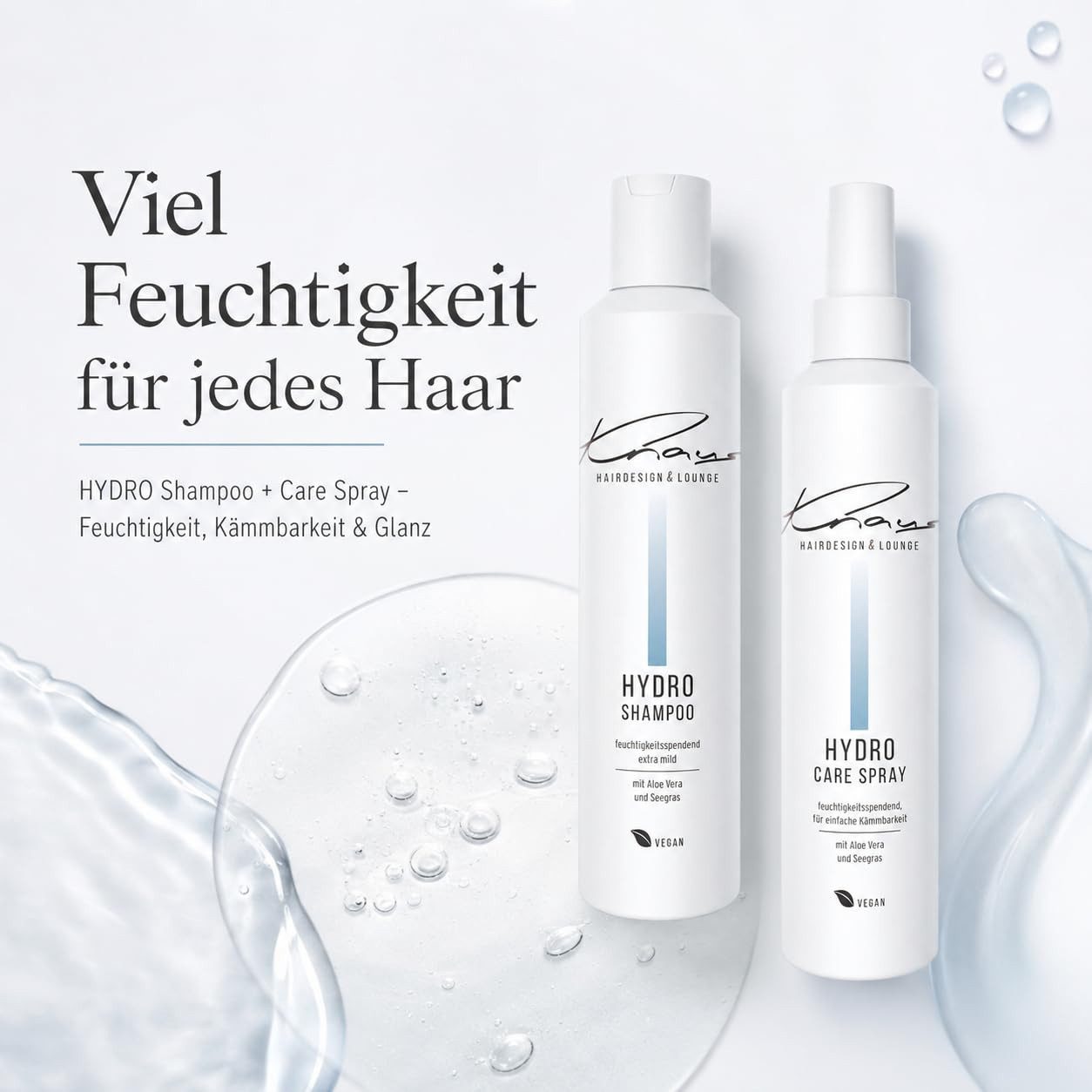 Knaus Hairdesign Haarpflege-Set HYDRO Refresh Set - Shampoo 200ml und Leave In Care Spray 200ml, 2-tlg.
