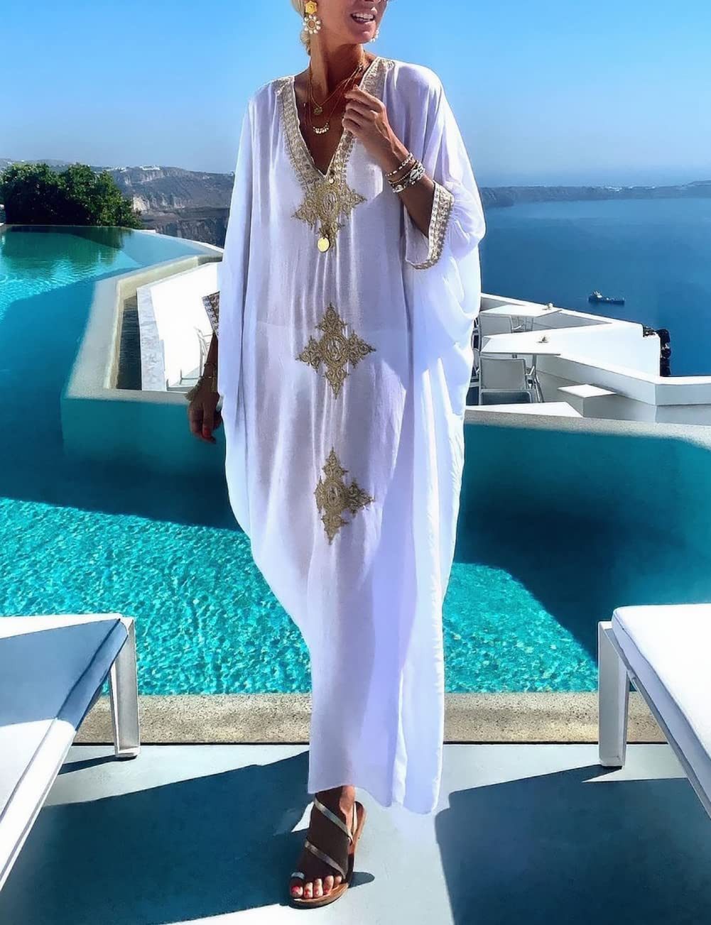 Strandkleid Boho Maxikleid Damen Kaftan-Kleid, Kaftane Strandmode Coverups Kimono