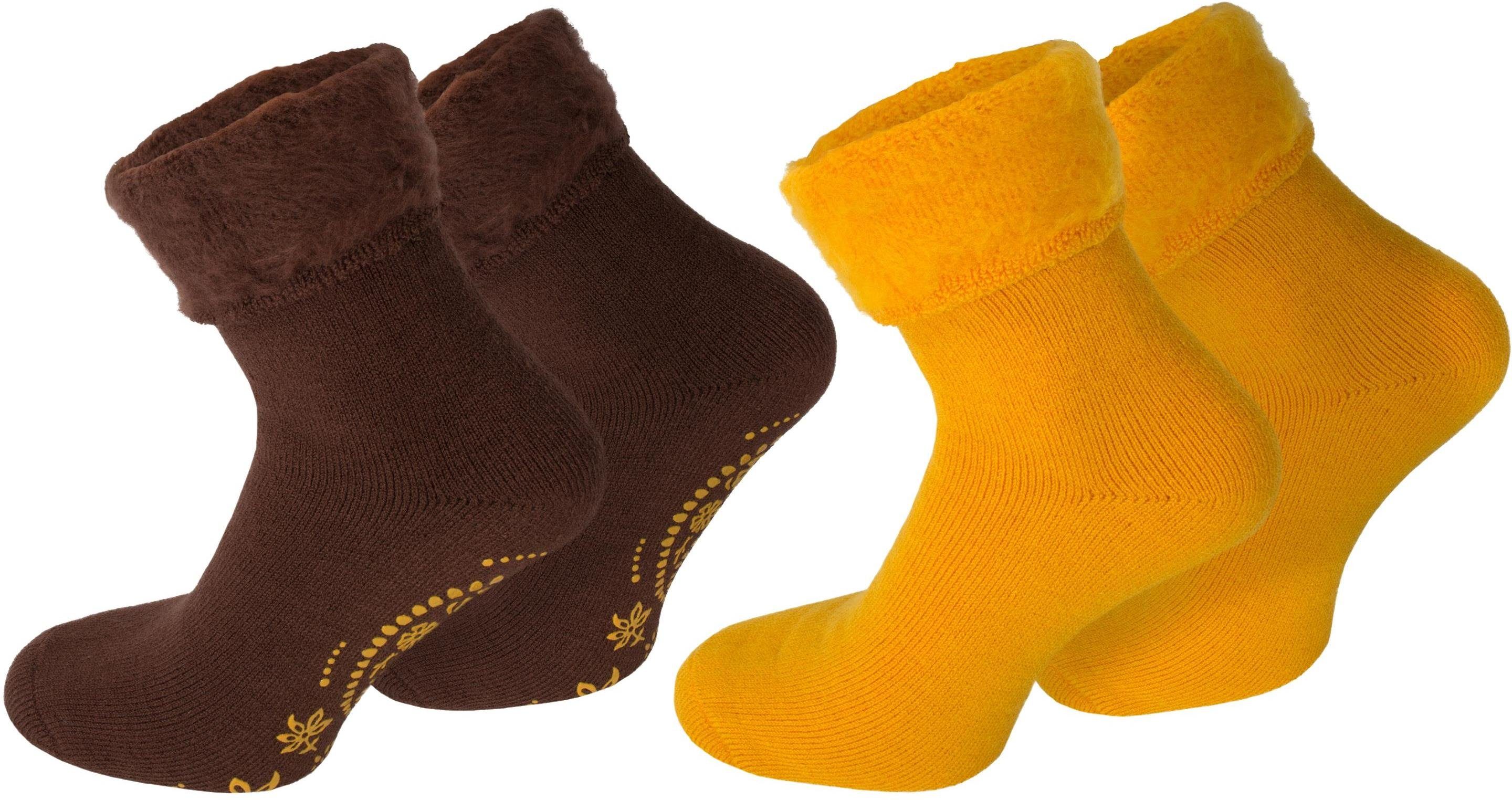 normani Kuschelsocken 4 Paar Kuschelsocken Dream mit ABS (4 Paar) mit Innenfrottee Braun/Gelb