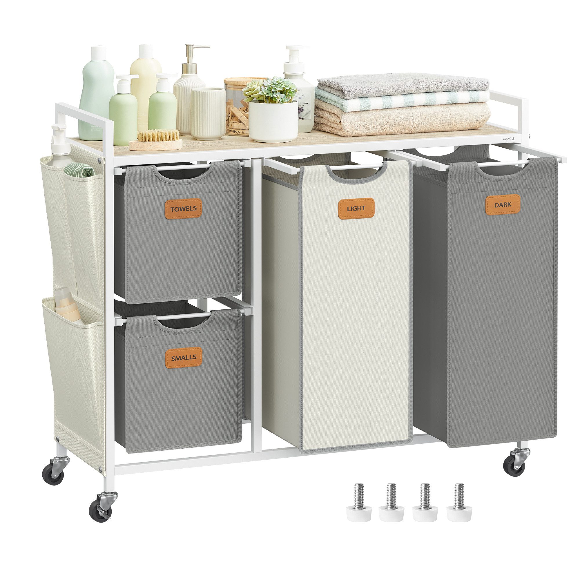 VASAGLE Wäschekorb, Wäschesammler, Wäschesortierer, Rollen, Wäschewagen mit günstig online kaufen