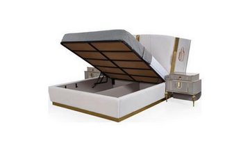 JVmoebel Schlafzimmer-Set Doppelbett Garnitur Schlafzimmer Bett Nachttische Beige Schrank, (4-St., Bett/2x Nachttische/Kleiderschrank), Made in Europa