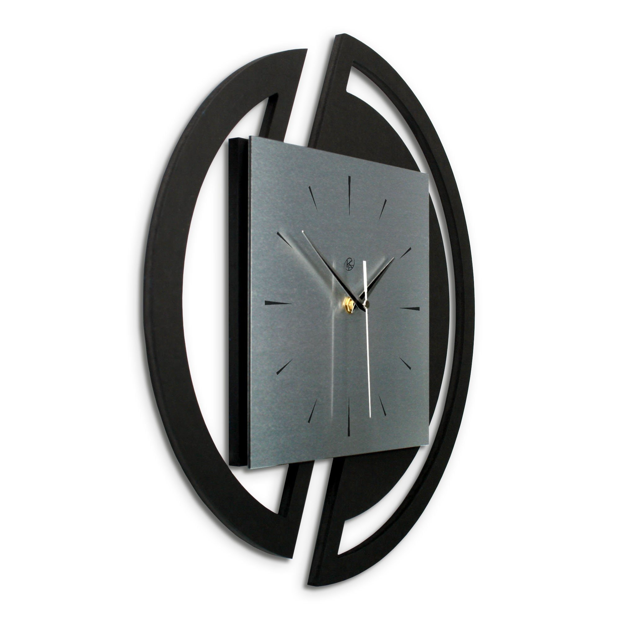 elegant, 3D in Wanduhr Feder Ticken; modern) Funk- (ohne Kreative Designer-Wanduhr außergewöhnlich, Metallic-Look „Silver“ Quarzuhrwerk; modernem oder Runde