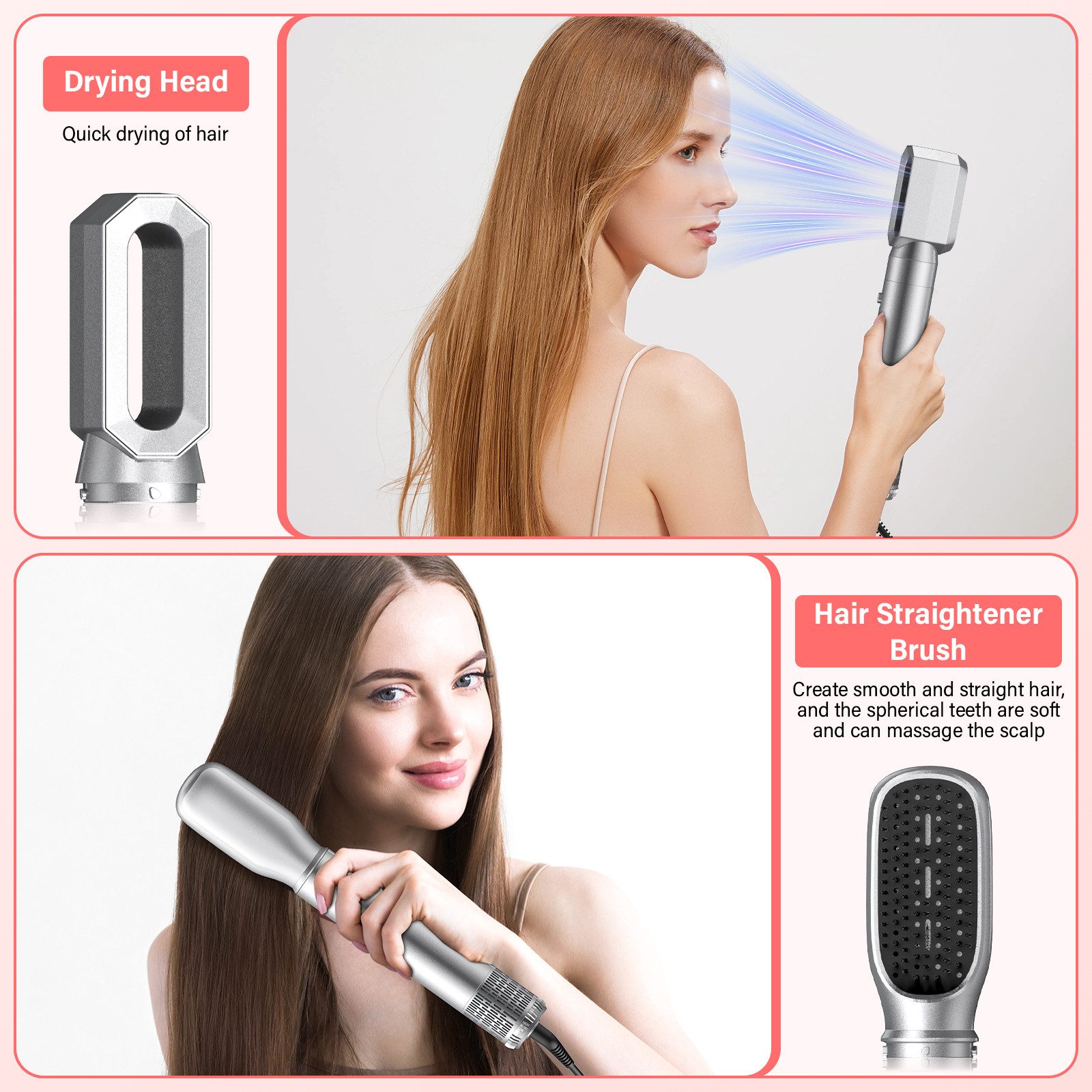 AIBISTAR Multihaarstyler 6-in-1 Haarstyler & Haartrockner,Warmluftbürste Airstyler Set, 3 einstellbare Temperaturstufen,360 Grad drehbares Antitangle Kabel