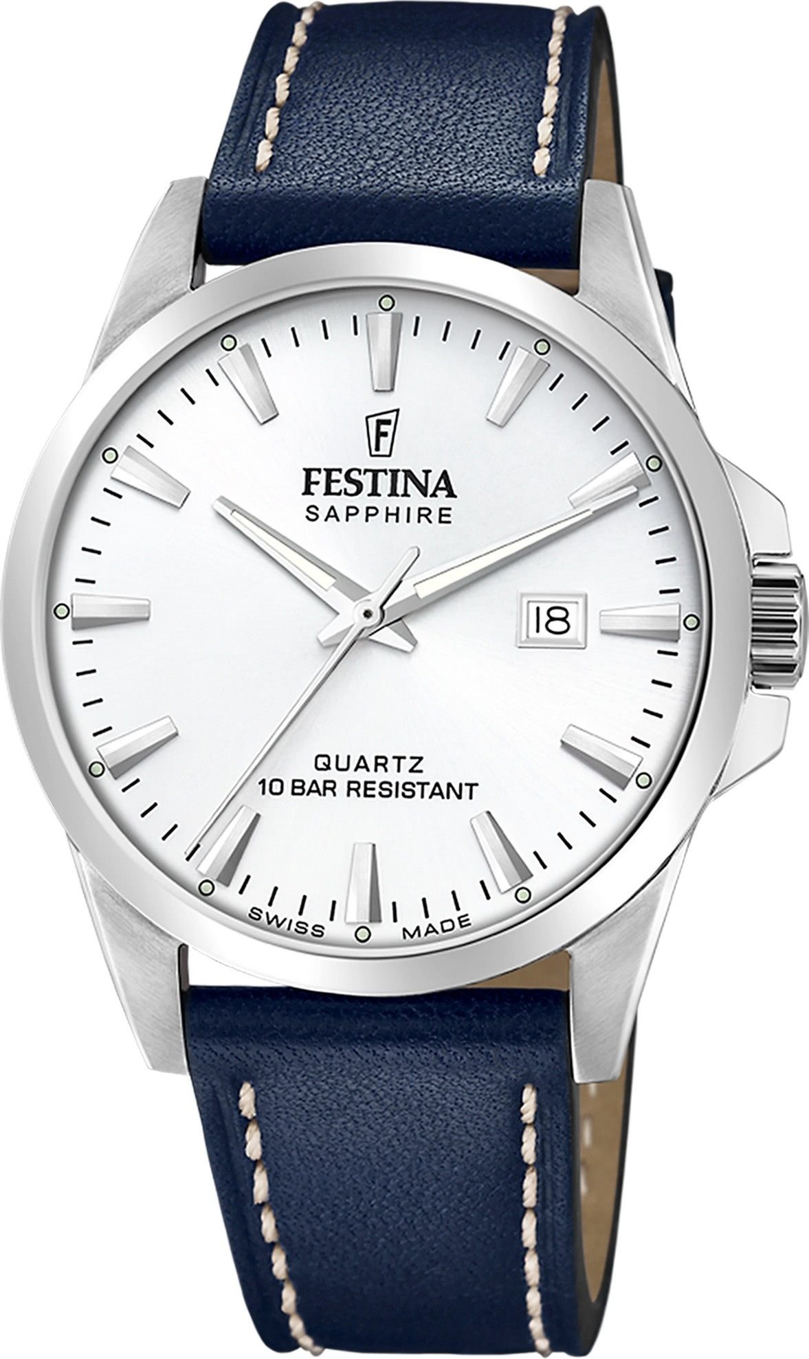 Quarzuhr Festina Herrenuhr Leder blau Festina