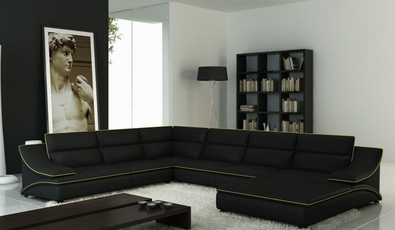 U Couch mit Garnitur USB Ecksofa Ecksofa Form Eck Wohnlandschaft Ledersofa JVmoebel