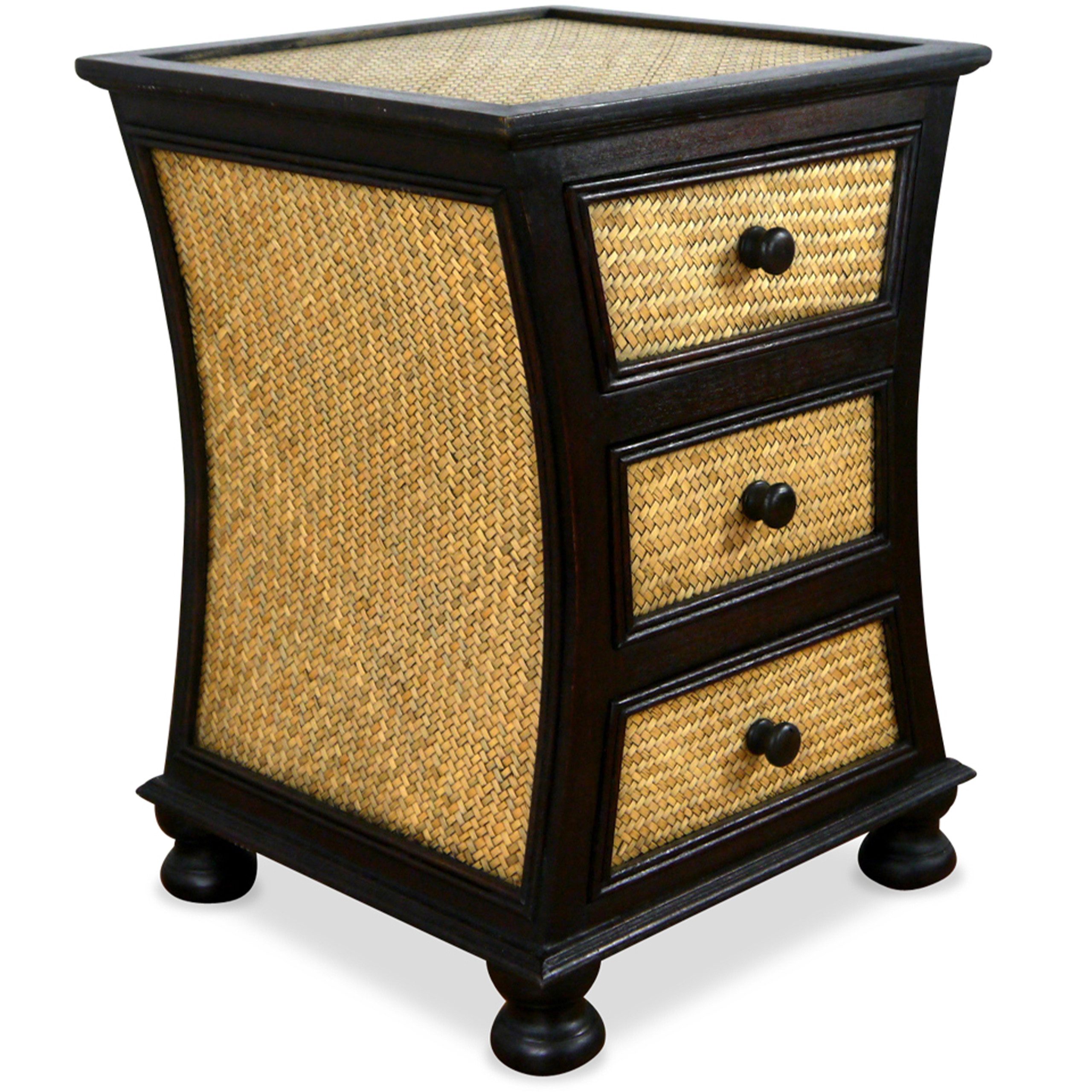 livasia Nachttisch Rattan Nachttisch 43x43x60cm – Handgeschnitzt mit Schubladen