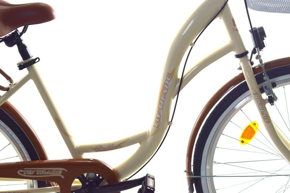 T&Y Trade City Bike 28 inch Girls'/Women's City Bicycle 3-Speed ​​Nexus Reflex Beige, 3-Speed ​​Shimano Hub Gears, Coaster Brake, Luggage Rack, Lights, 3 Nexus Gears, Kickstand, Basket