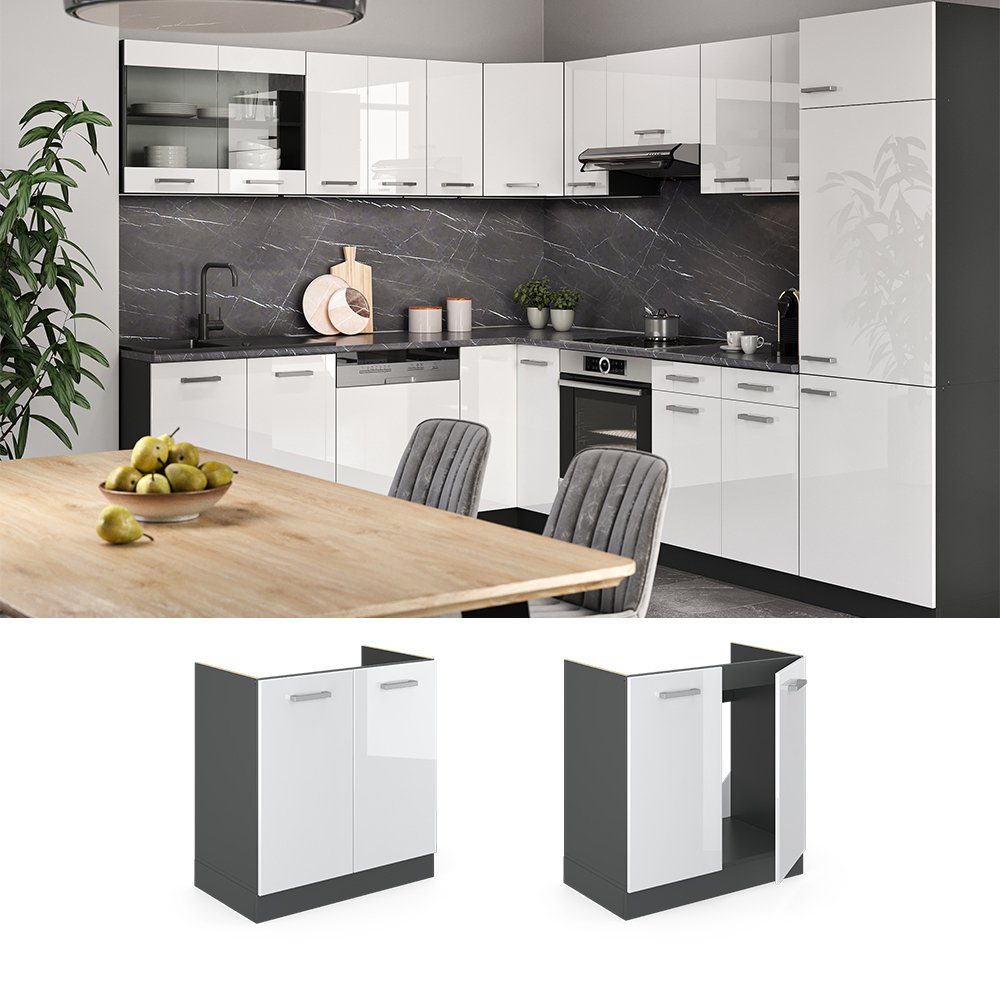 Vicco Unterschrank R-Line, Weiß Hochglanz/Anthrazit, 80 cm ohne Arbeitsplatte (1-St)