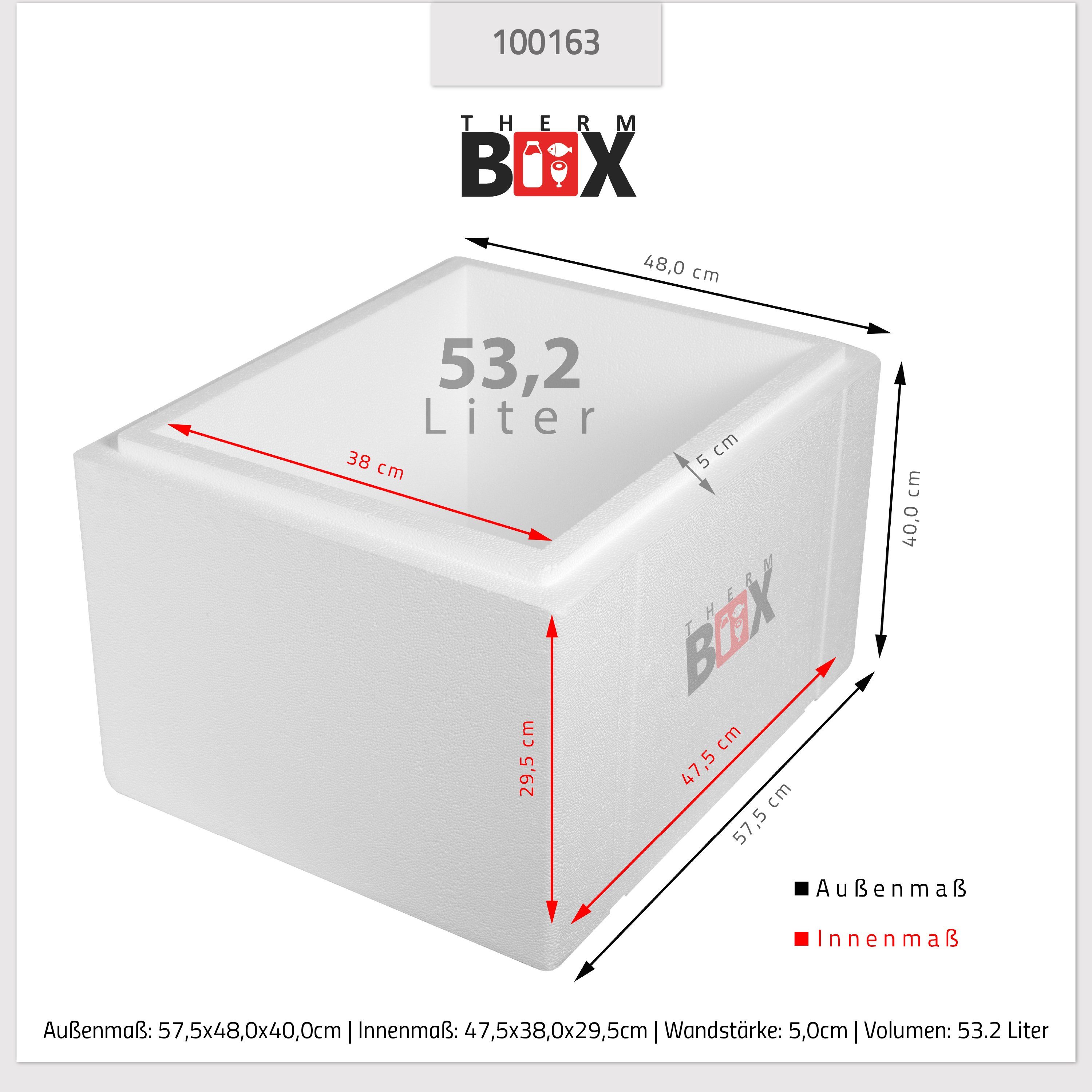 THERM-BOX Thermobehälter Styroporbox 53W Wand: Kühlbox Isolierbox Box Styropor-Verdichtet, Wiederverwendbar 0-tlg., (1, mit Thermobox Karton), Warmhaltebox 5cm Deckel im 53,2L Innenmaß:47x38x29cm