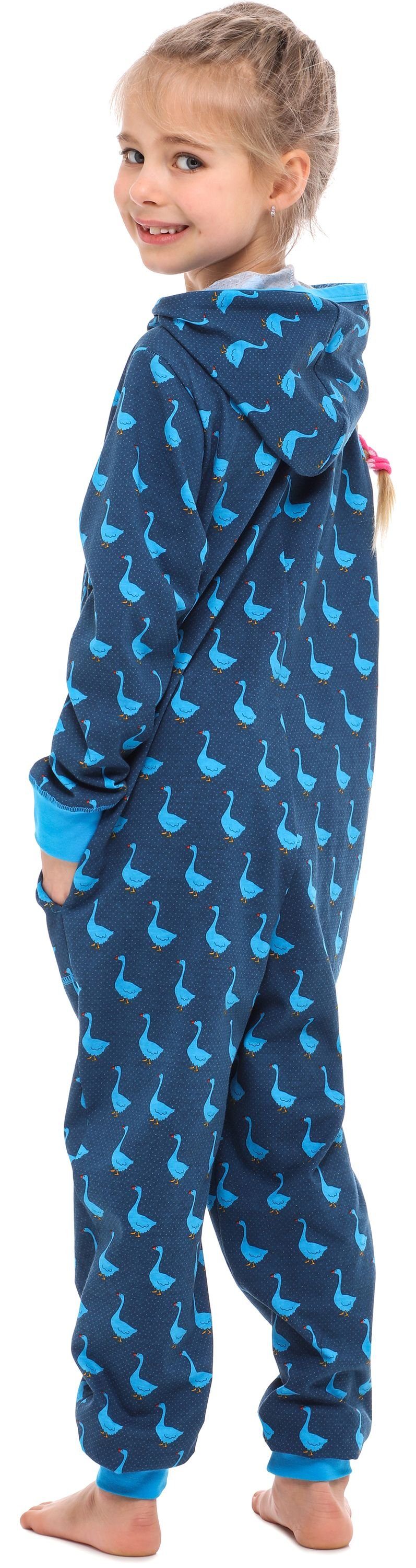 Merry Style Schlafanzug Mädchen Schlafoverall Gans MS10-223 Kapuze Blau mit
