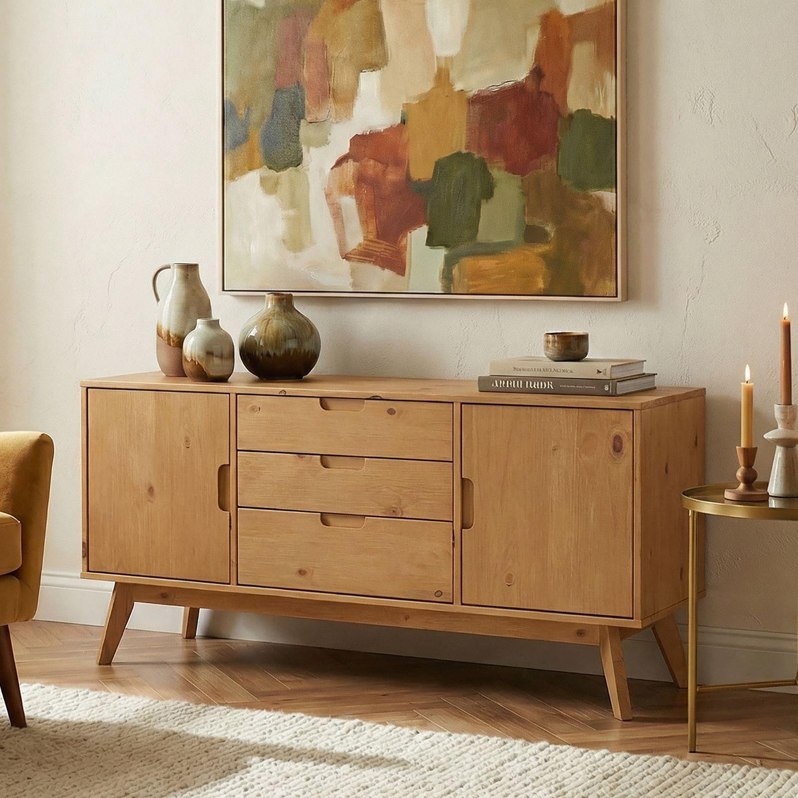IDIMEX Sideboard TIVOLI, Massivholz Kommode mit 2 Türen und 3 Schubladen, Skandi, Eiche farben