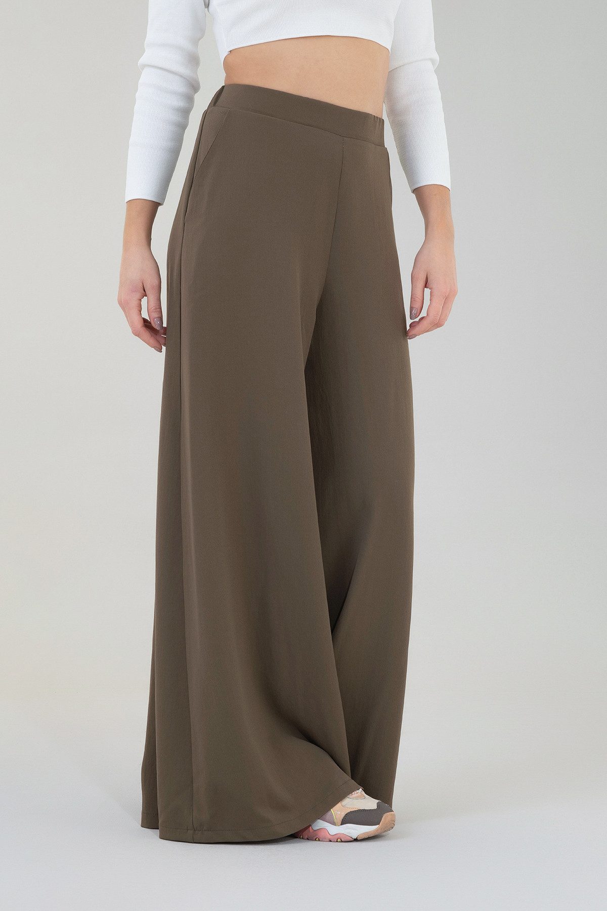 fashionshowcase Palazzohose Damen High Waist Sommerhose Weites Bein Elegant fließender Stoff